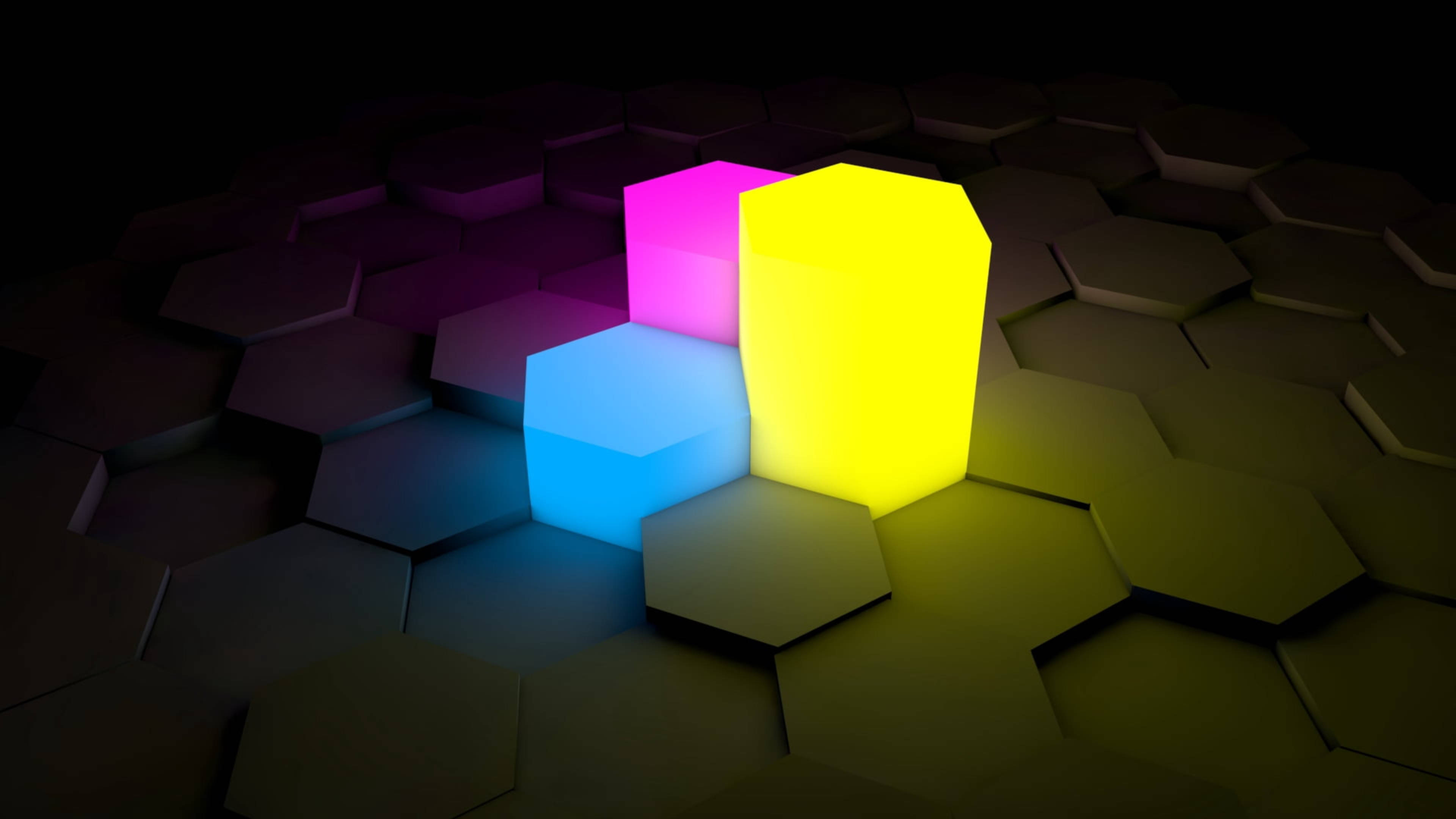 Colorful Hexagon Lights On A 4k Led Display. Background