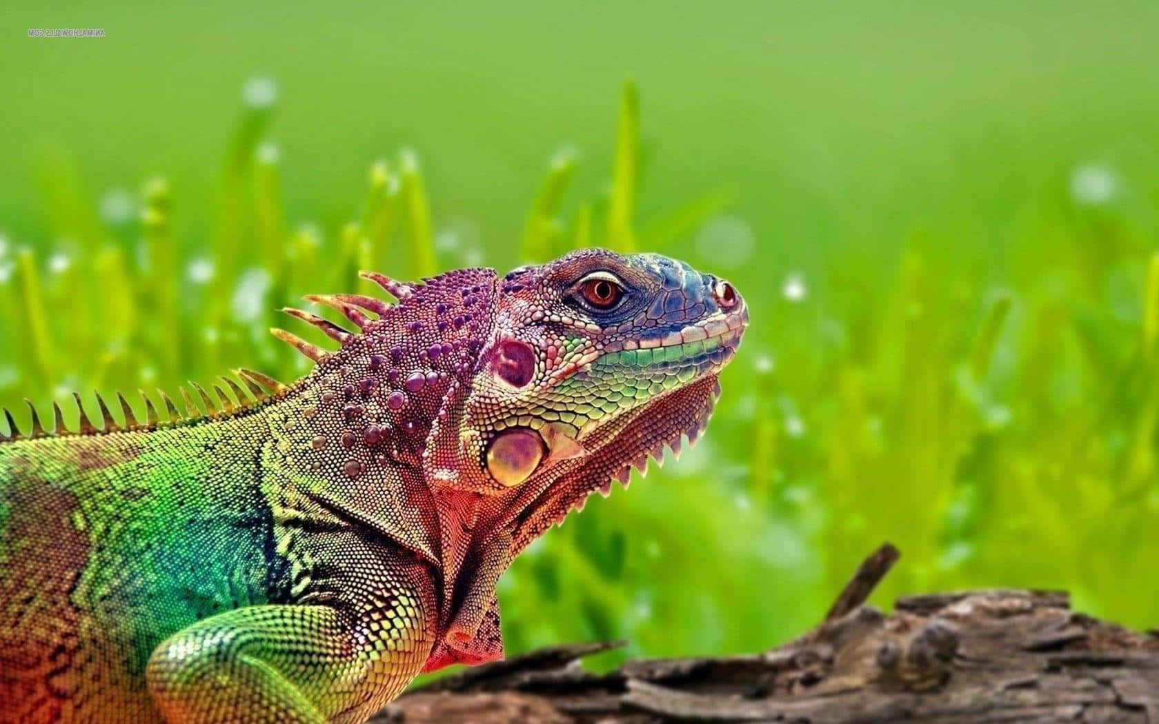 Colorful Iguana Green Background