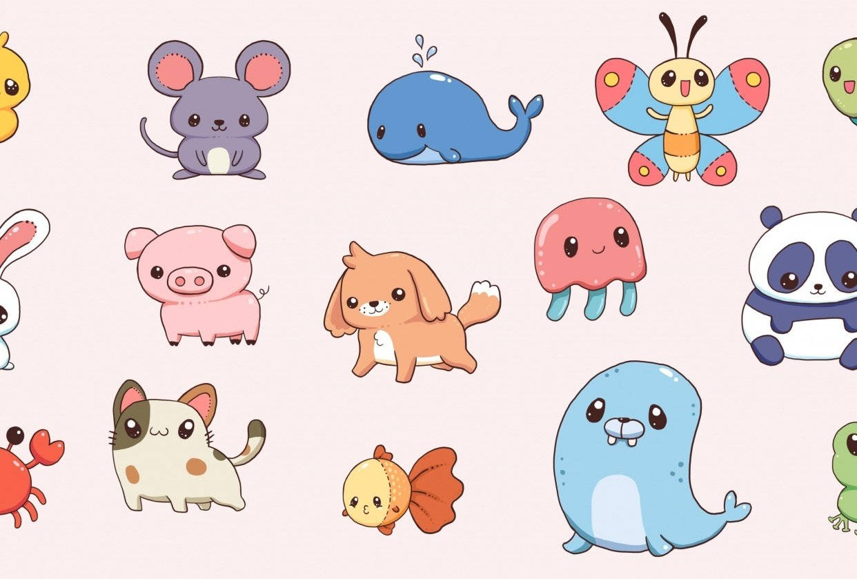 Colorful Kawaii Cute Animals Background