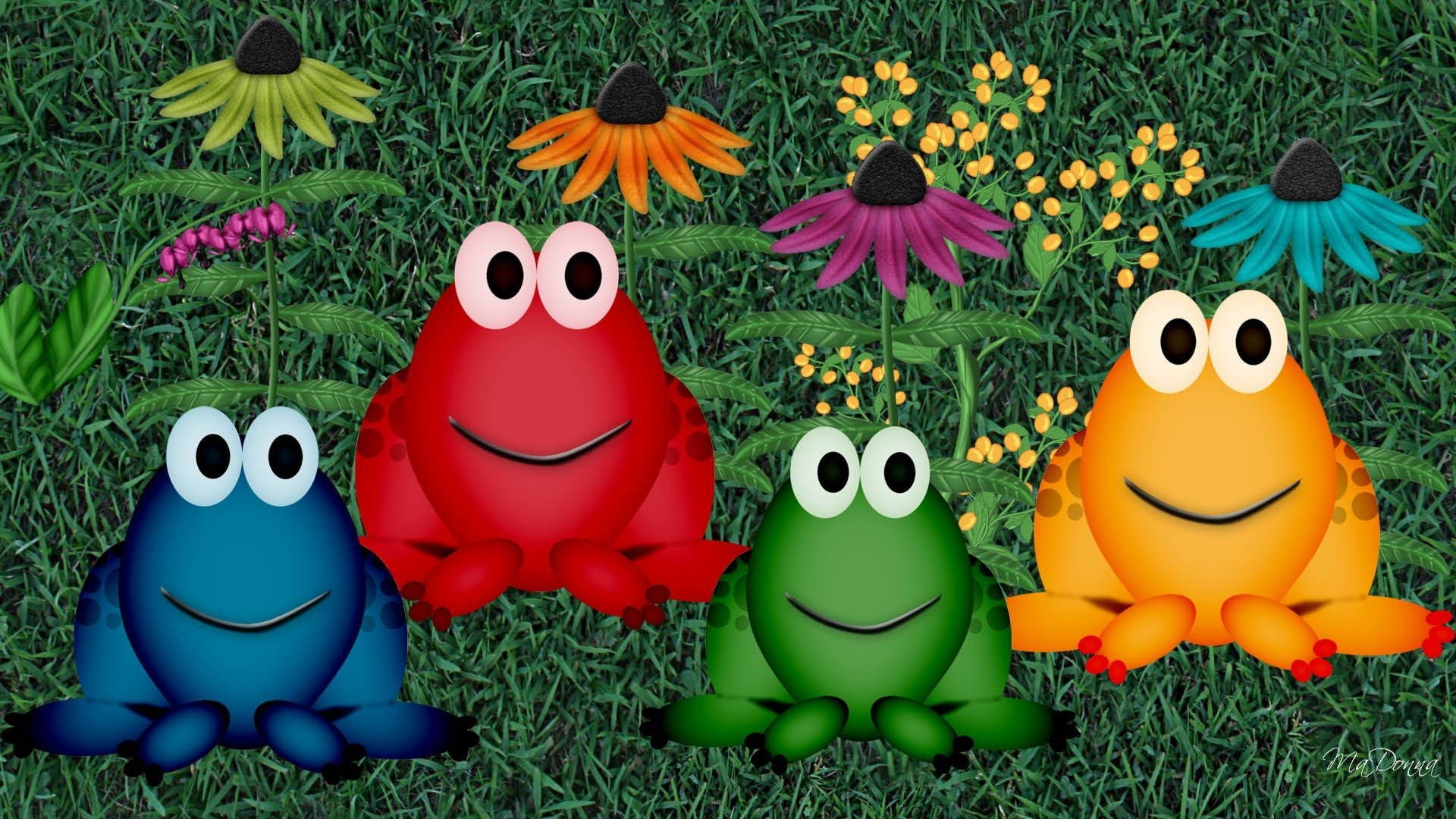 Colorful Kawaii Frog Cartoon Background