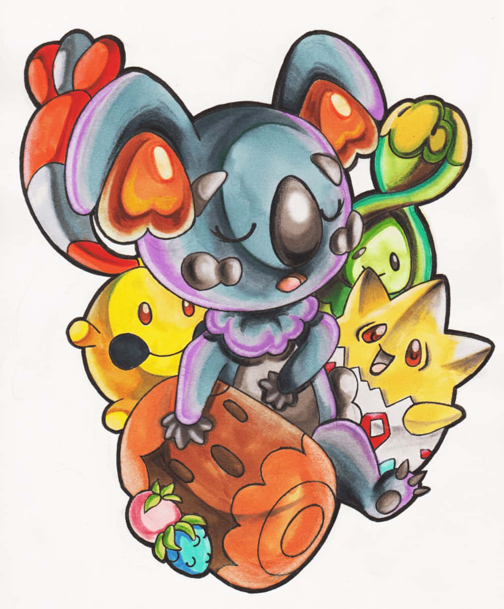 Colorful Komala With Other Pokemon Background
