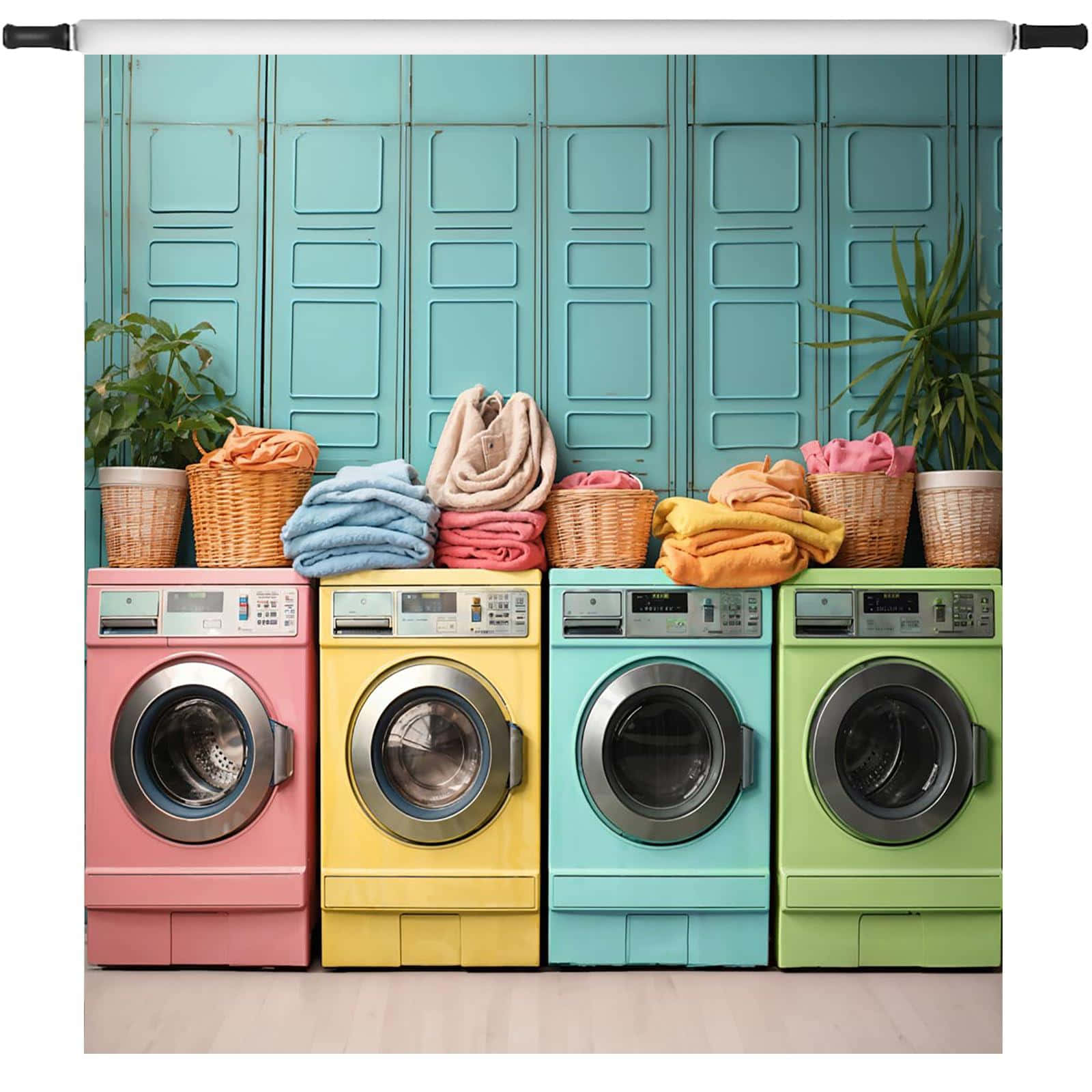 Colorful Laundry Room Washing Machines Background