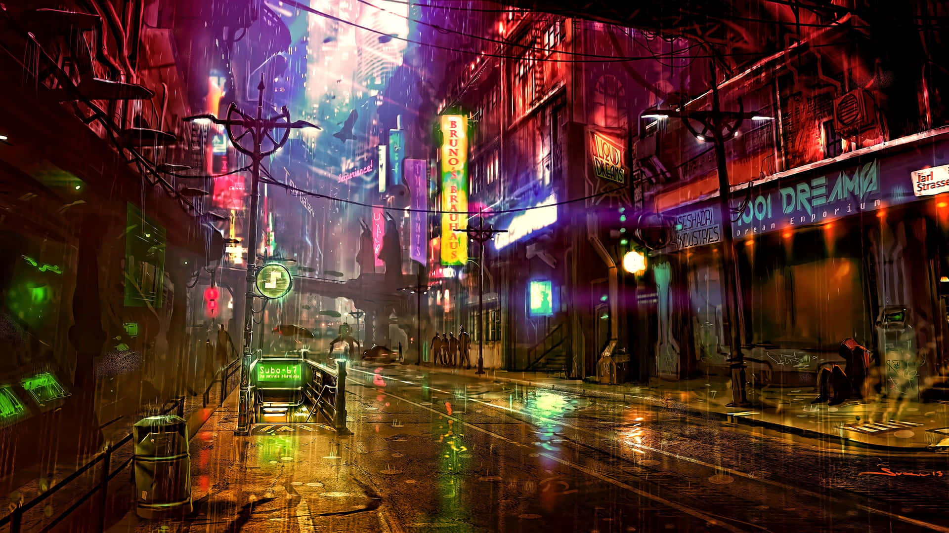 Colorful Lights In Dark City 4k Background