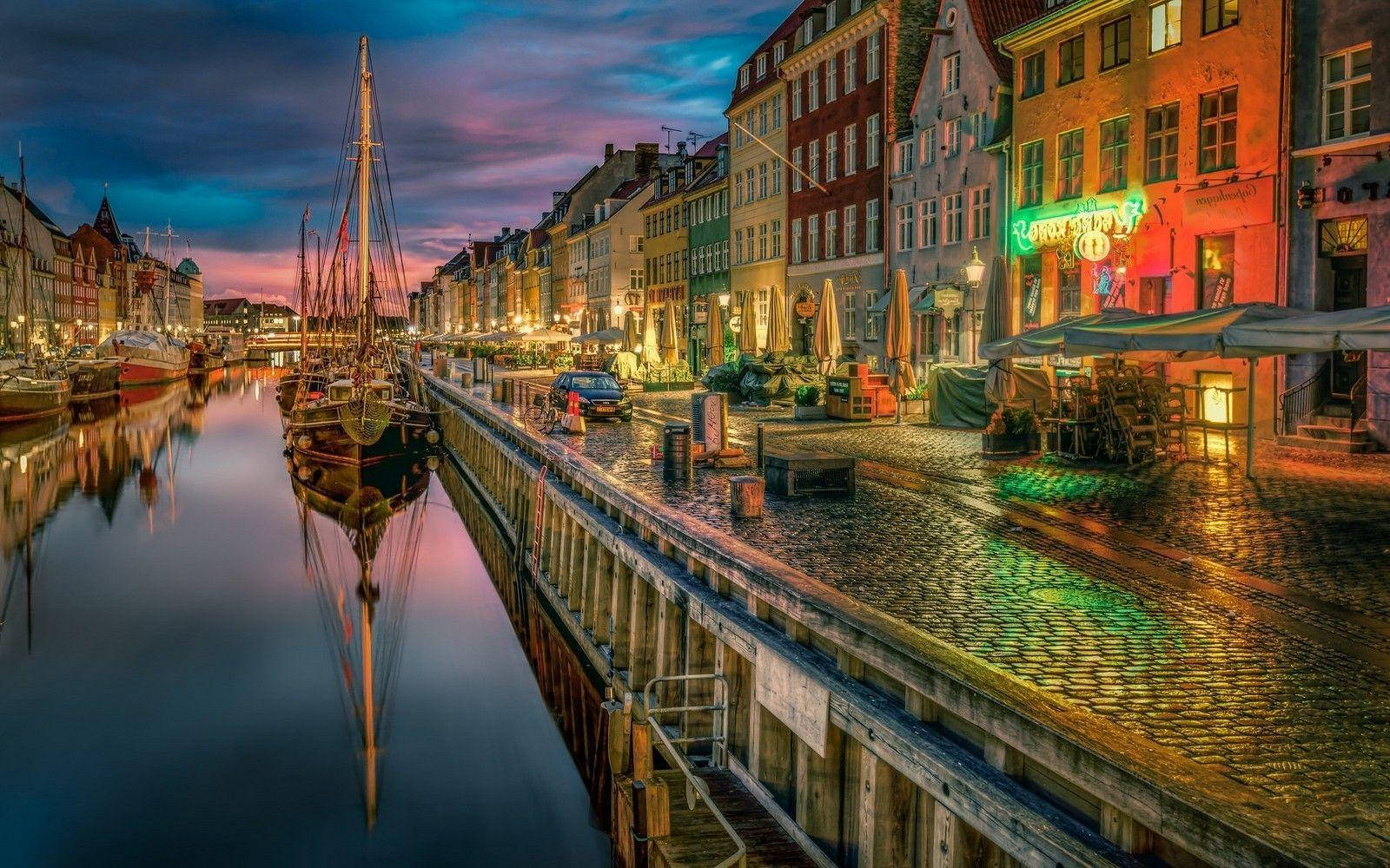 Colorful Lights Of Copenhagen Background