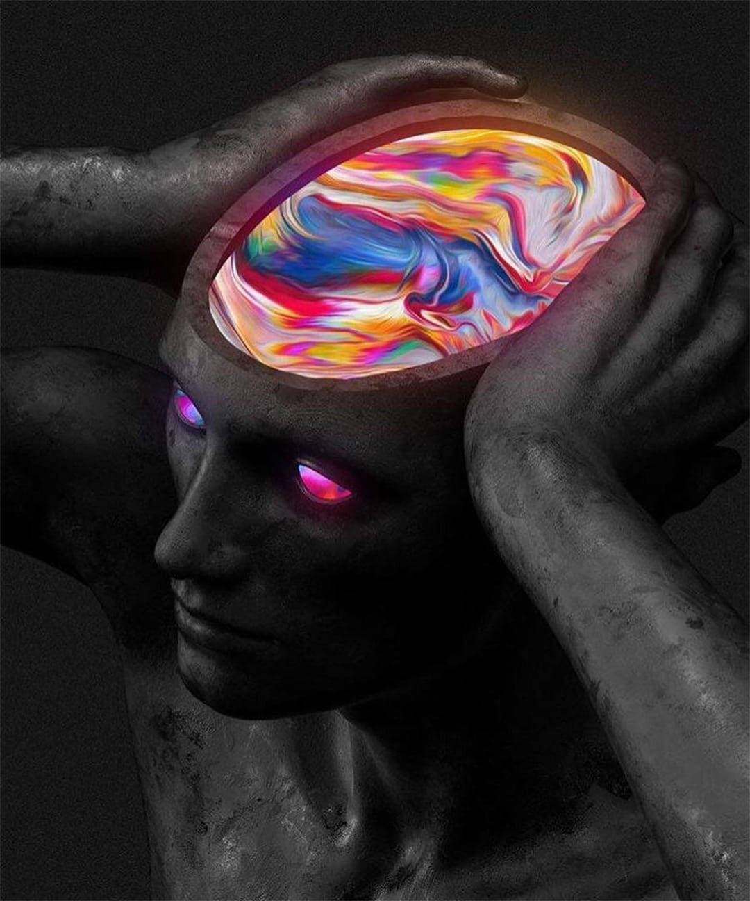 Colorful Liquid Abstract In Statue's Mind Background