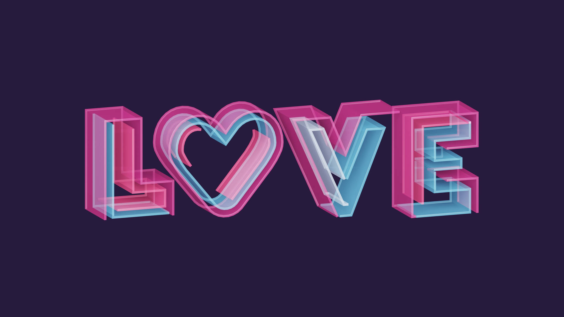 Colorful Love And Purple Heart Desktop Wallpaper