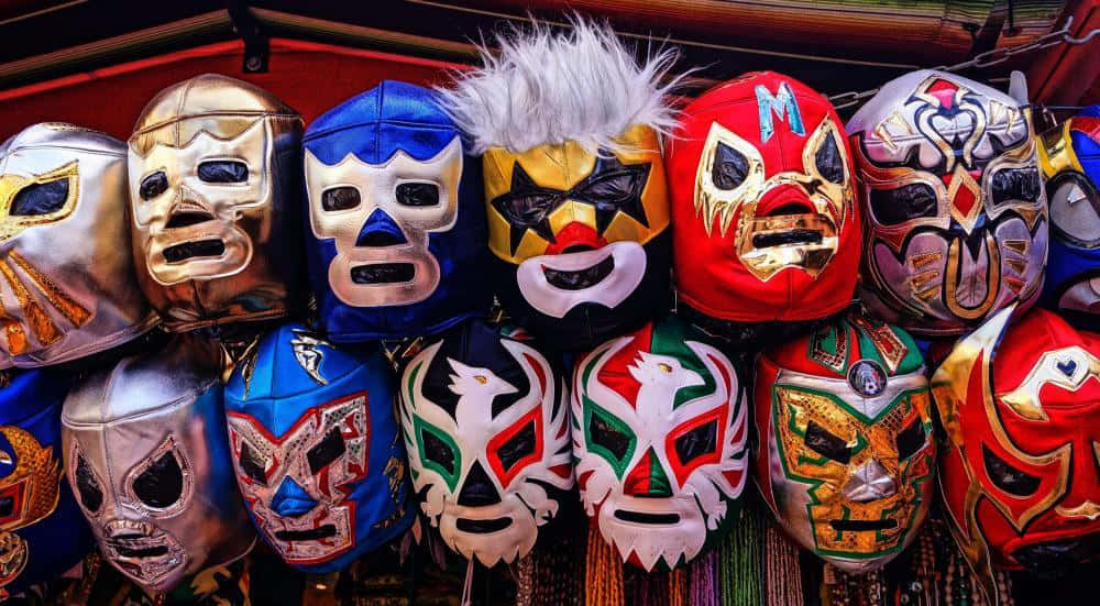 Colorful Lucha Libre Masks Display Background