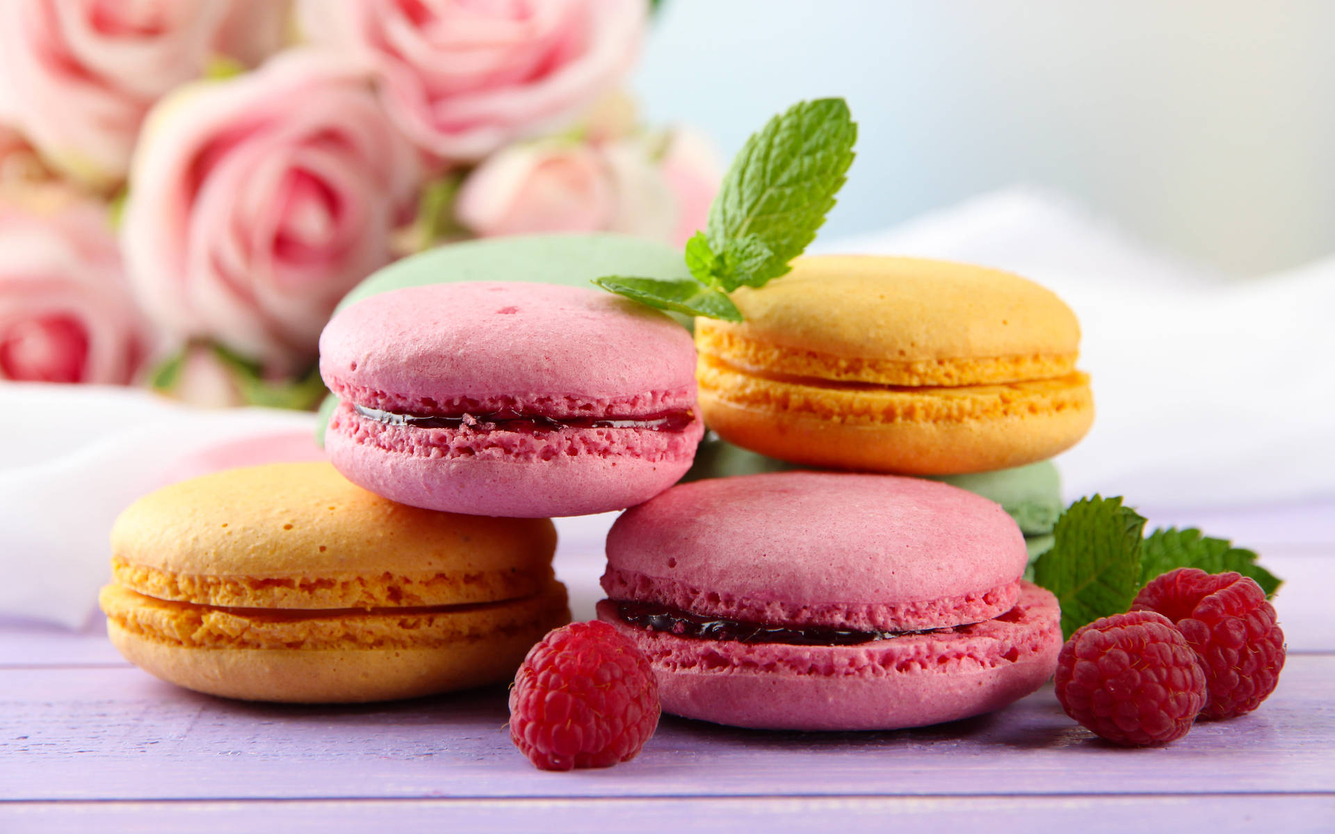 Colorful Macarons And Berries