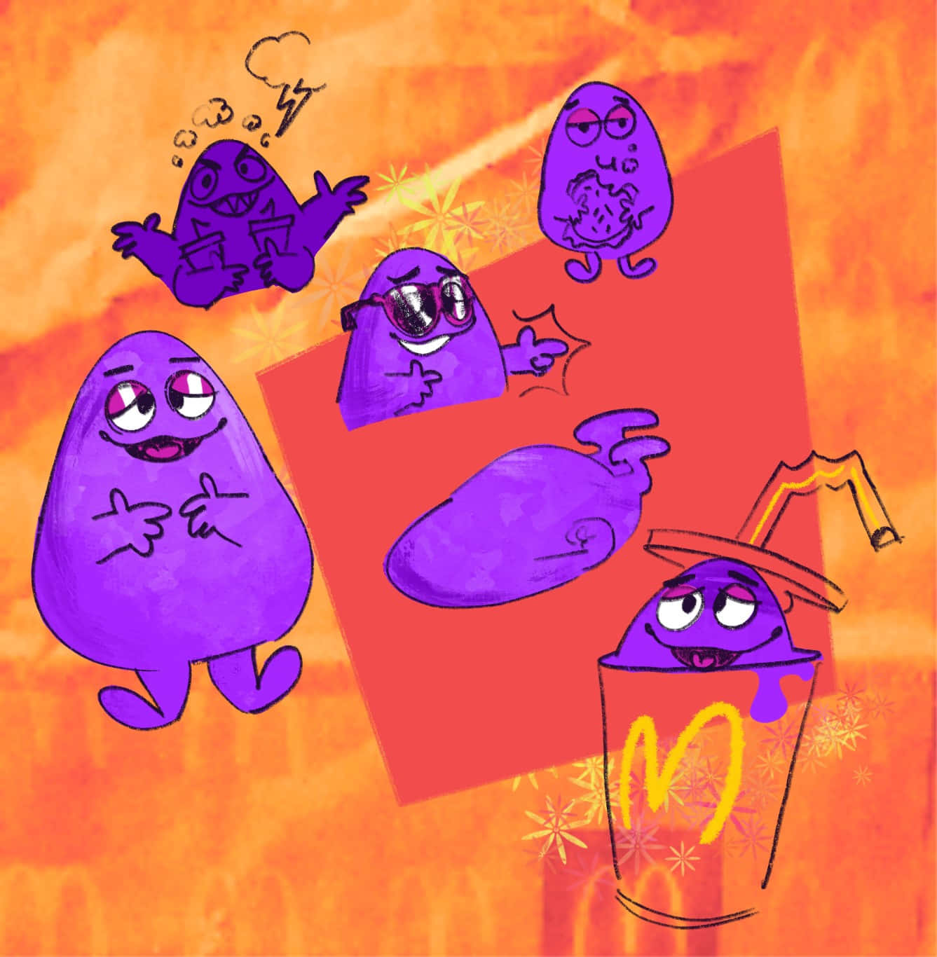 Colorful_ Mc Donalds_ Mascots_ Cartoon Background