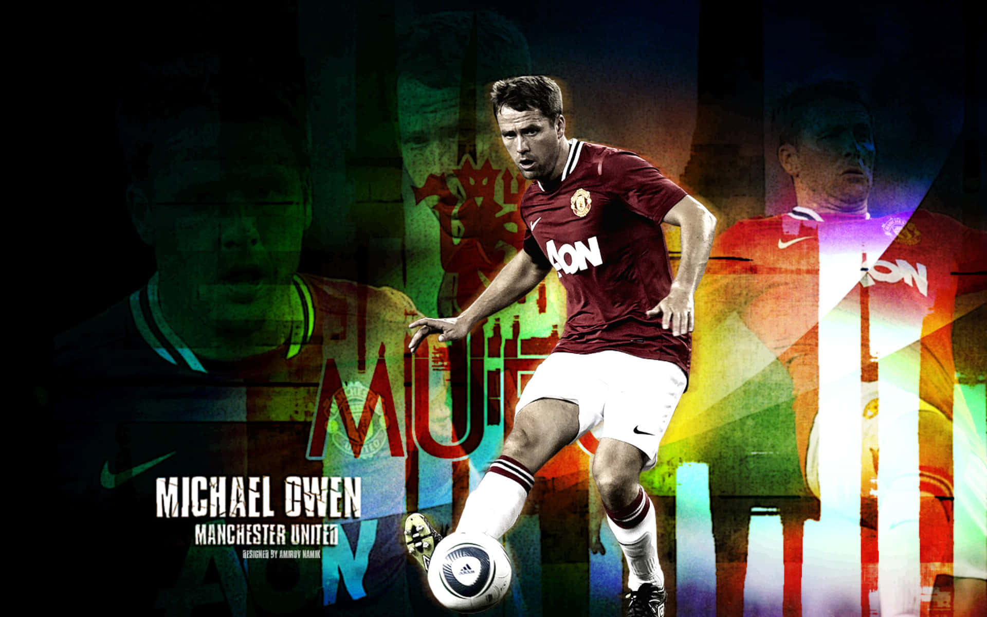 Colorful Michael Owen Manchester United Poster Background