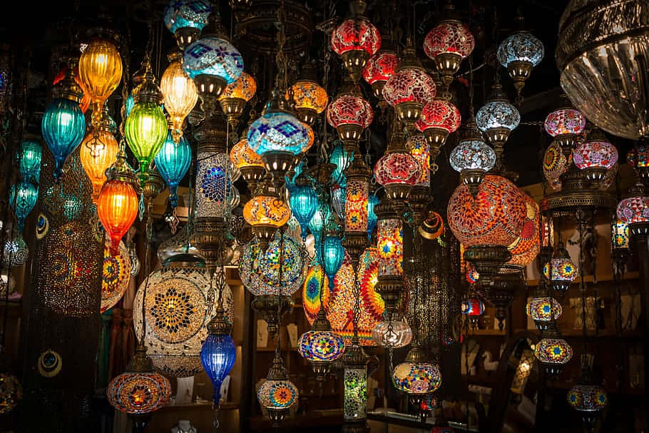 Colorful Mosaic Pendant Lights Display Background