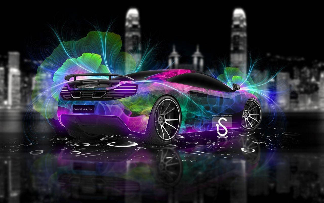 Colorful Neon Car View Background