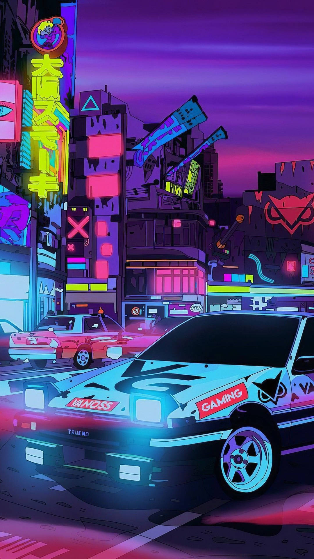 Colorful Neon Jdm Cars Aesthetic Background