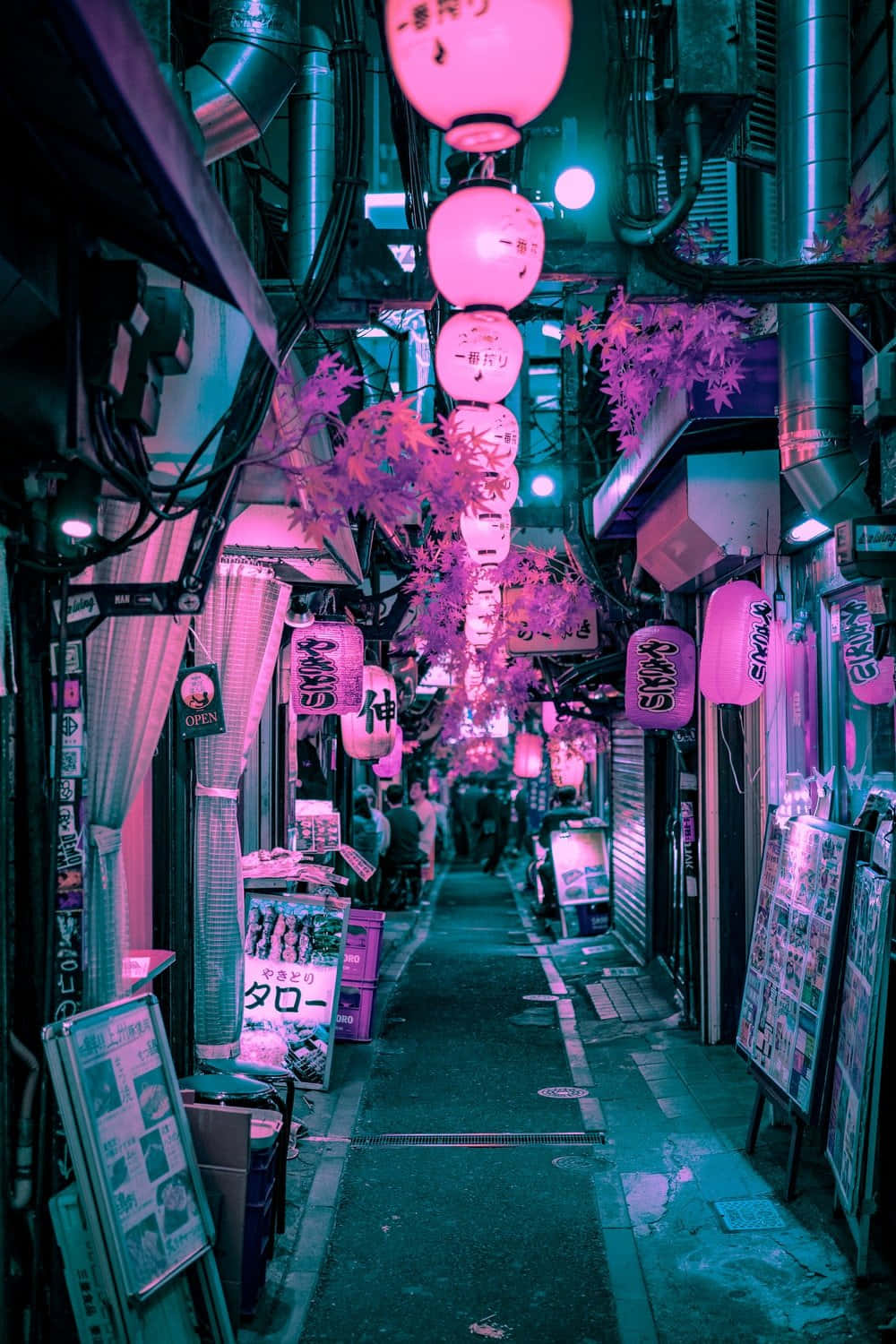 Colorful Neon-lit Japan Cyberpunk Night Scene. Background