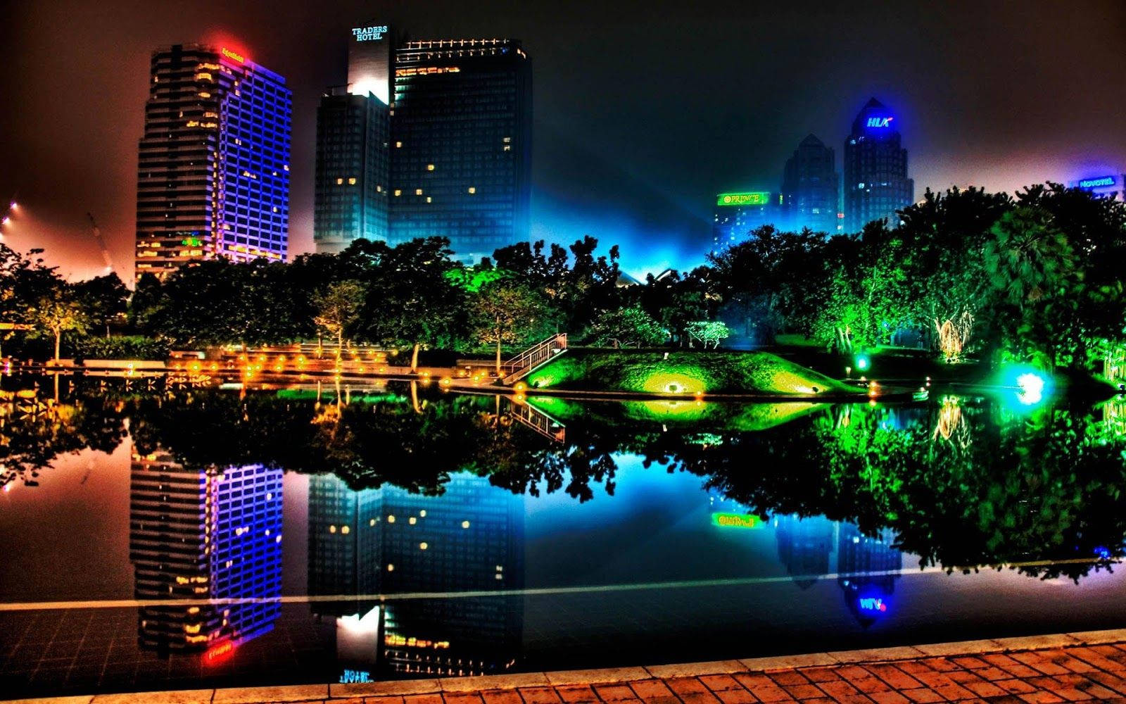 Colorful Night City Computer Display Background