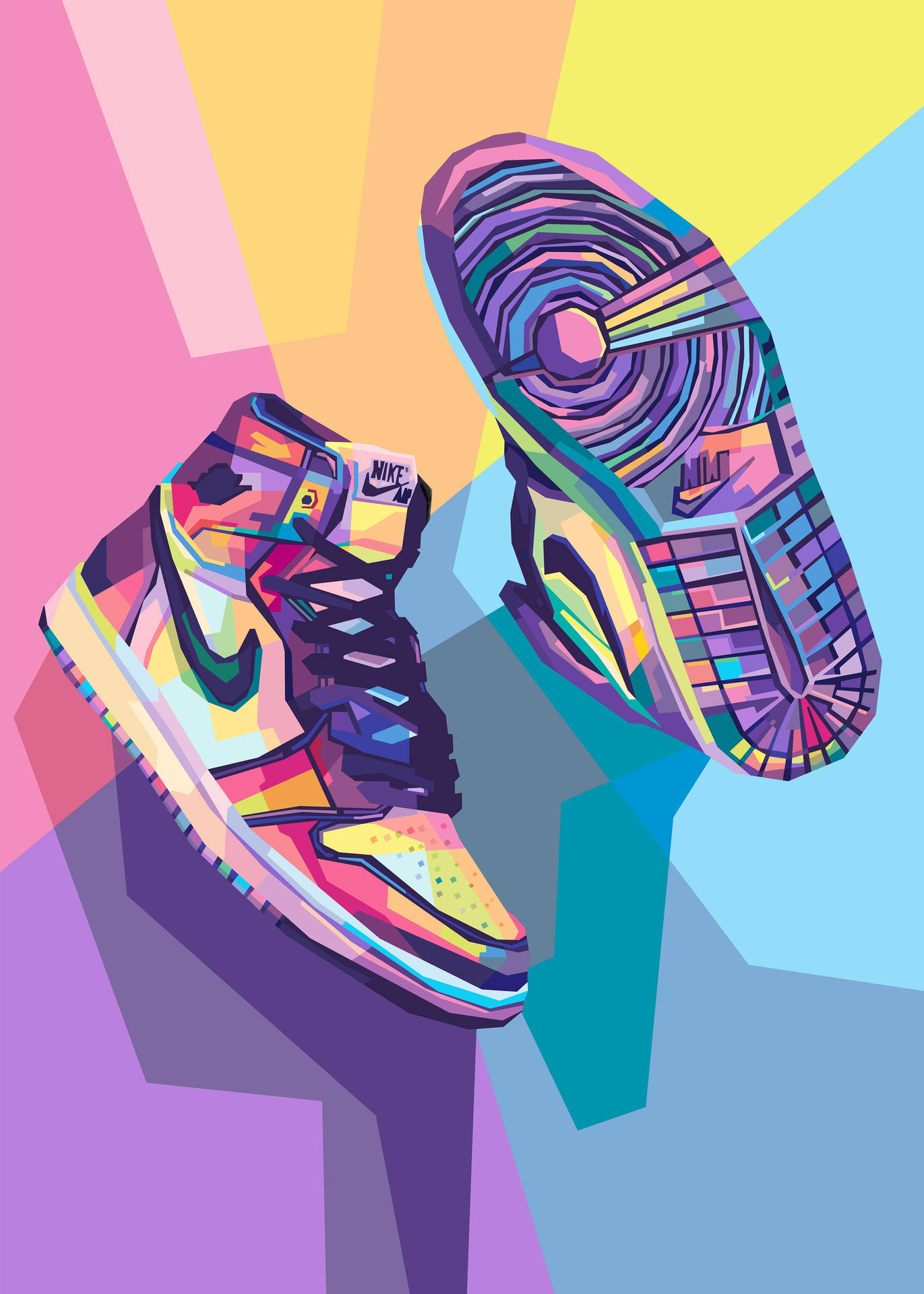 Colorful Nike Jordan Cartoon Sneakers Abstract Illustration Background