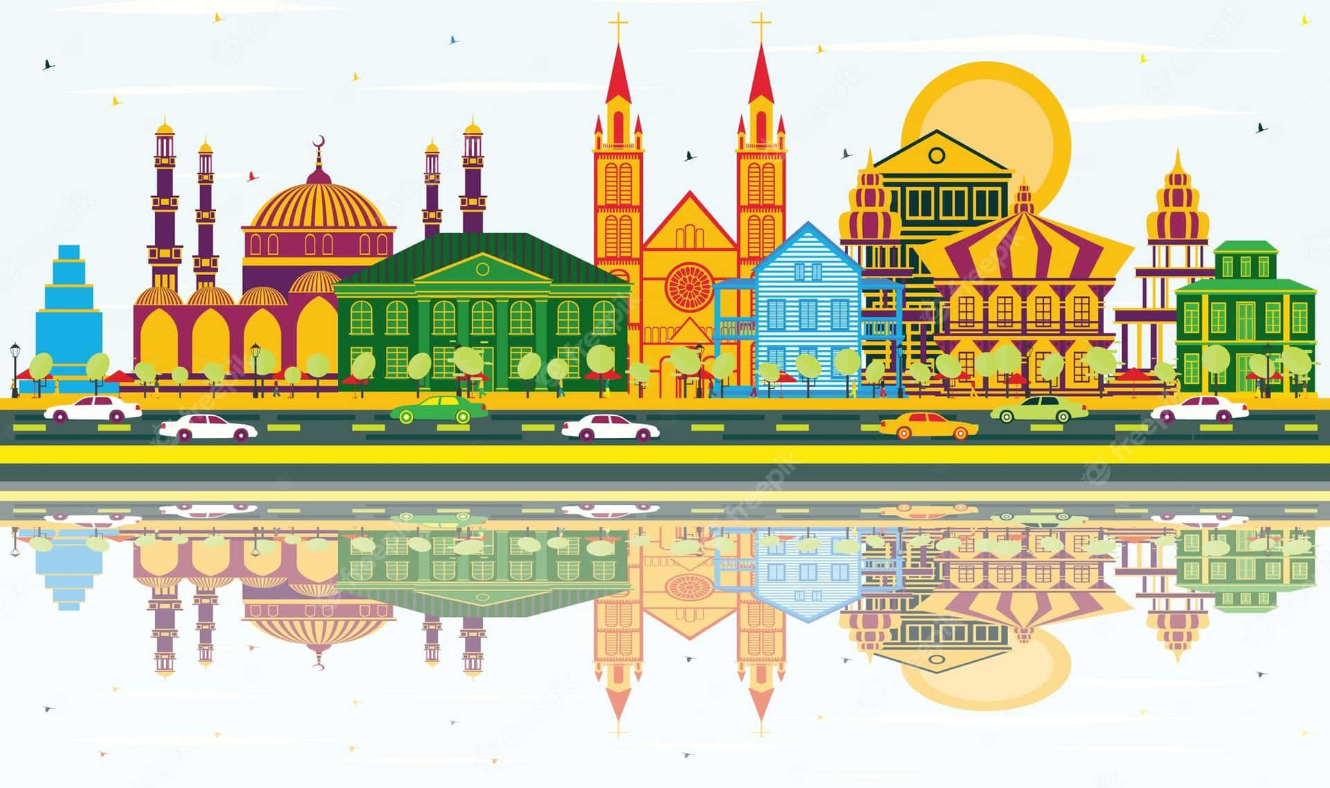Colorful Paramaribo Skyline Art Background