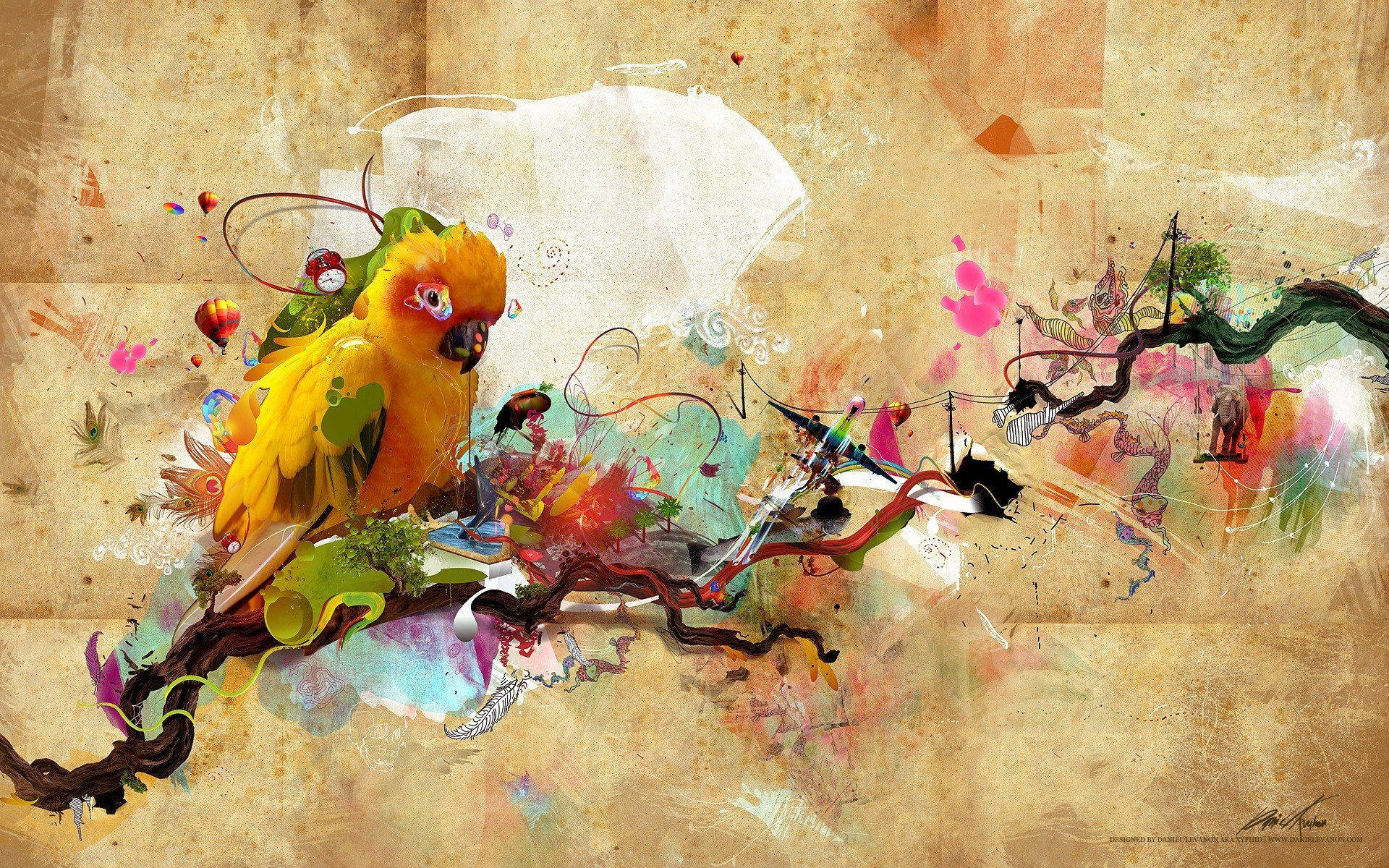 Colorful Parrot Paint Art Background