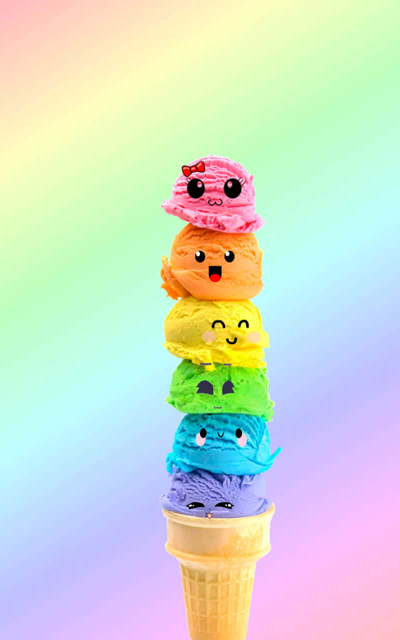 Colorful Pastel Cute Ice Cream With Expressions