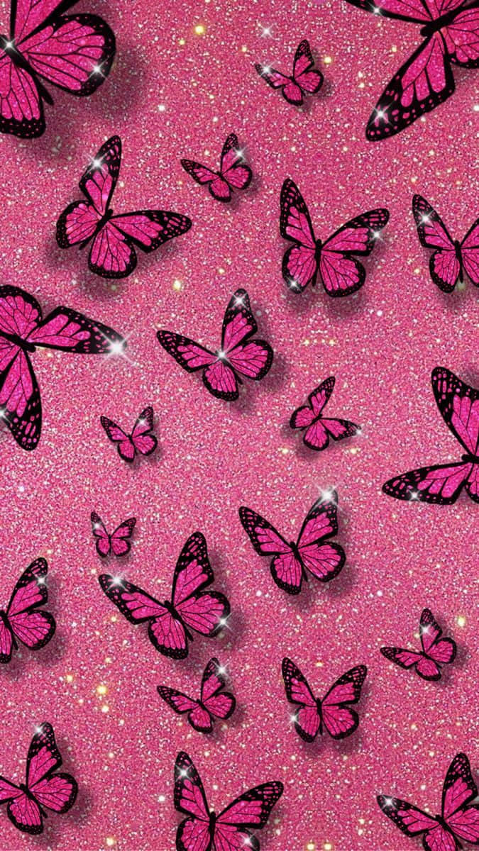 Colorful Pink Glitter Butterfly Flying Background