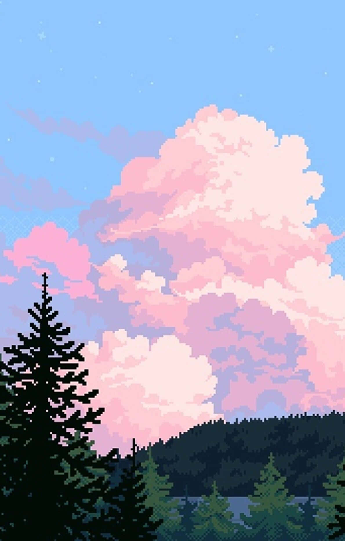 Colorful Pixel Art Against A Pale Pink Background