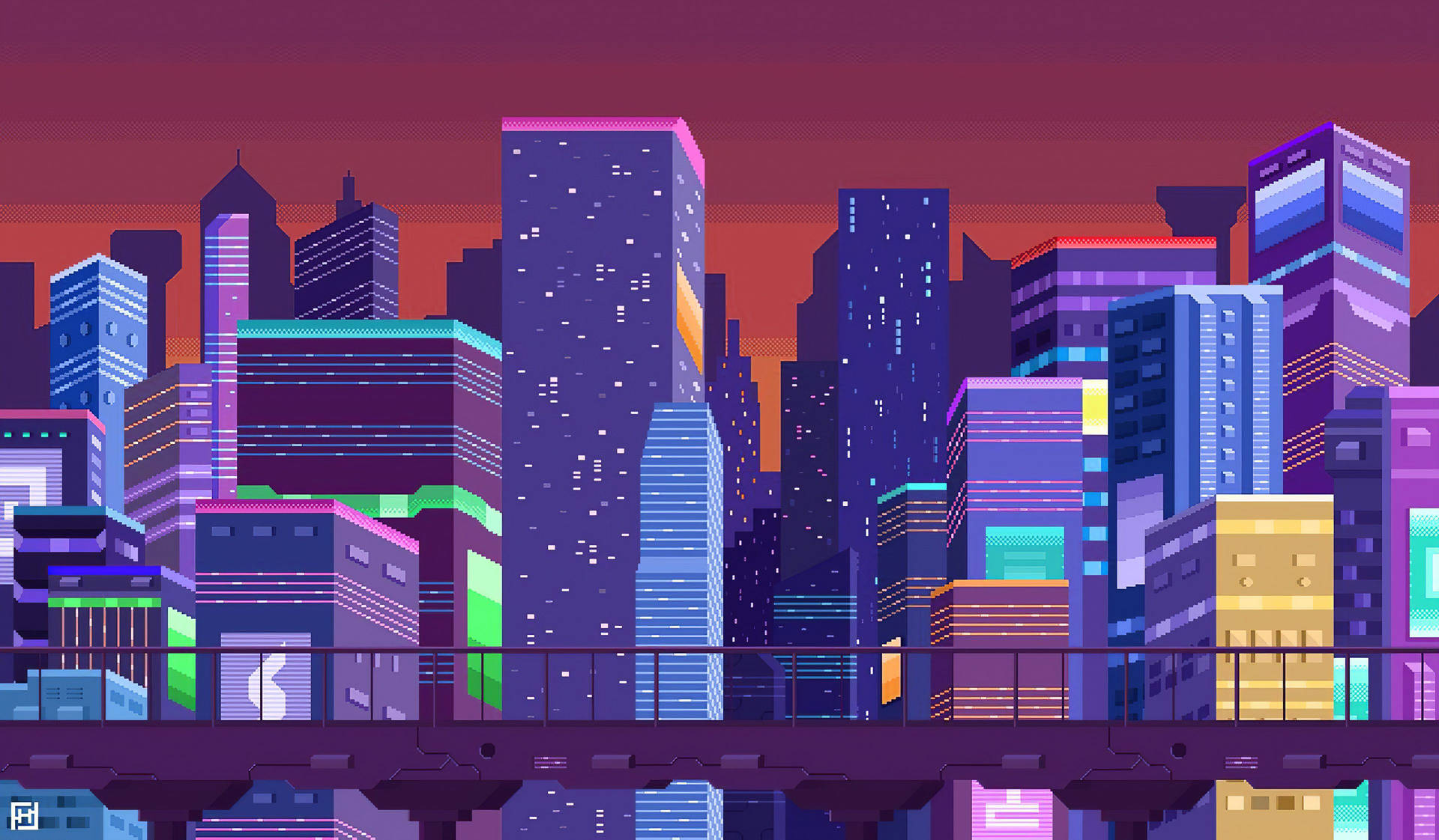 Colorful Pixel Art City Background Background