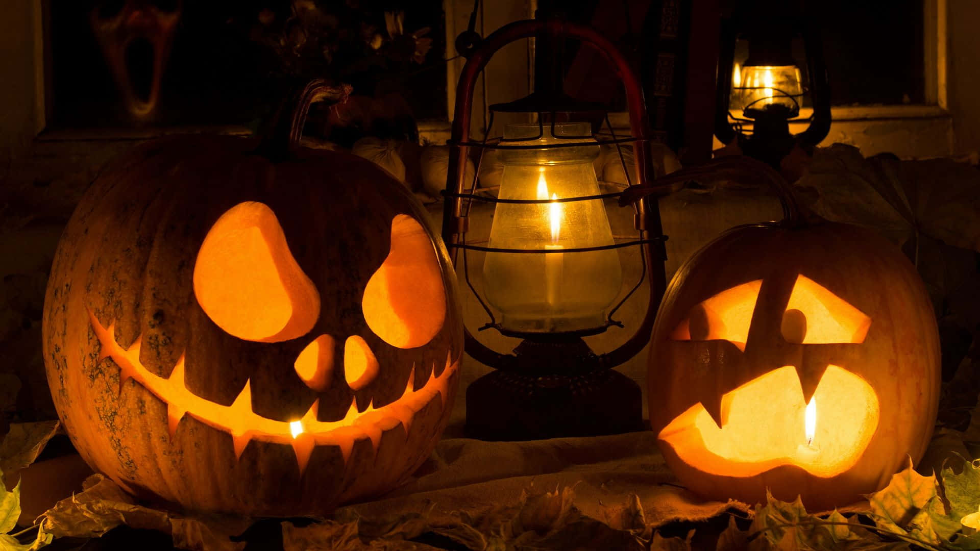 Colorful Pumpkins On A Spooky Halloween Night Background