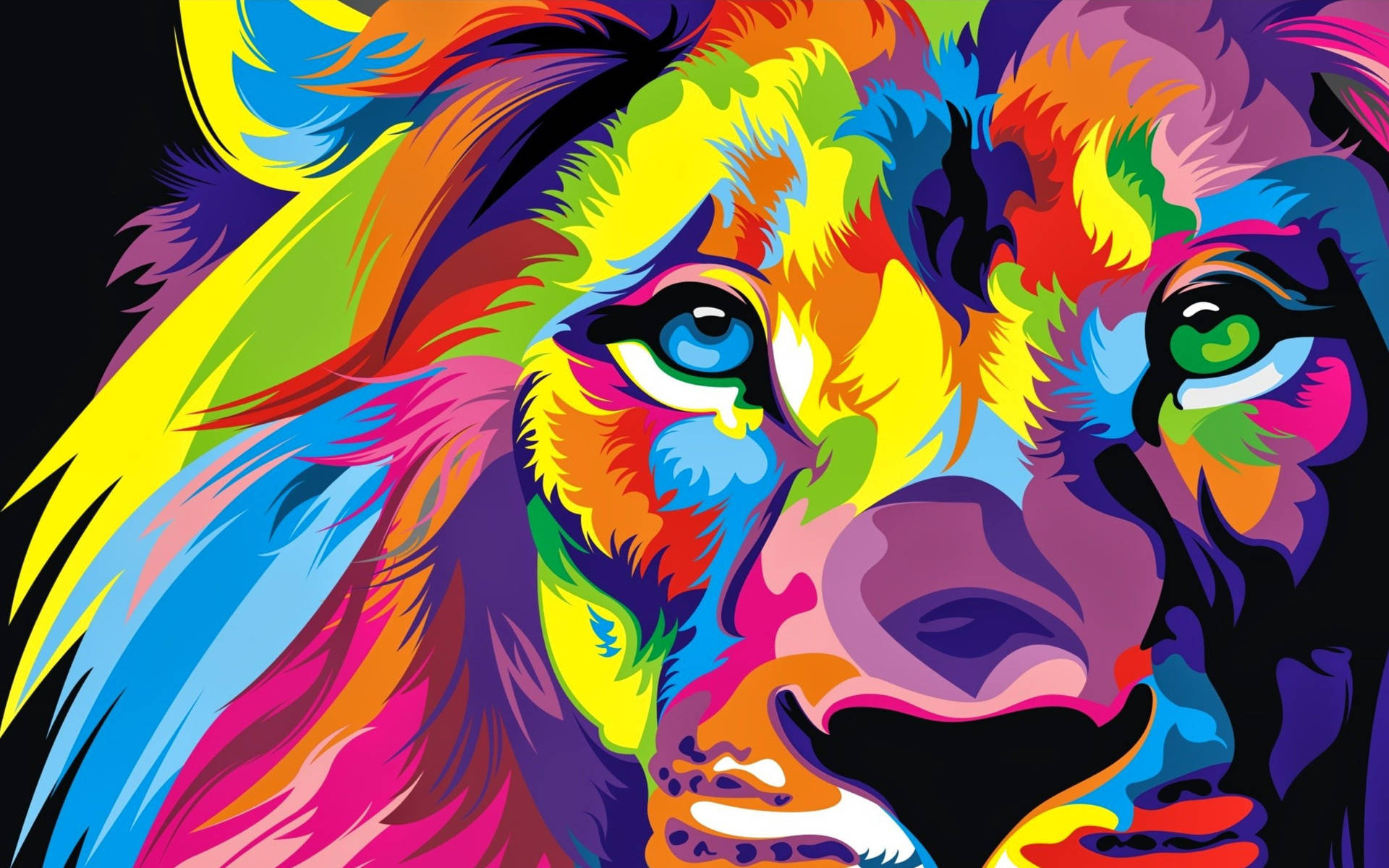 Colorful Rainbow Lion Portrait Background