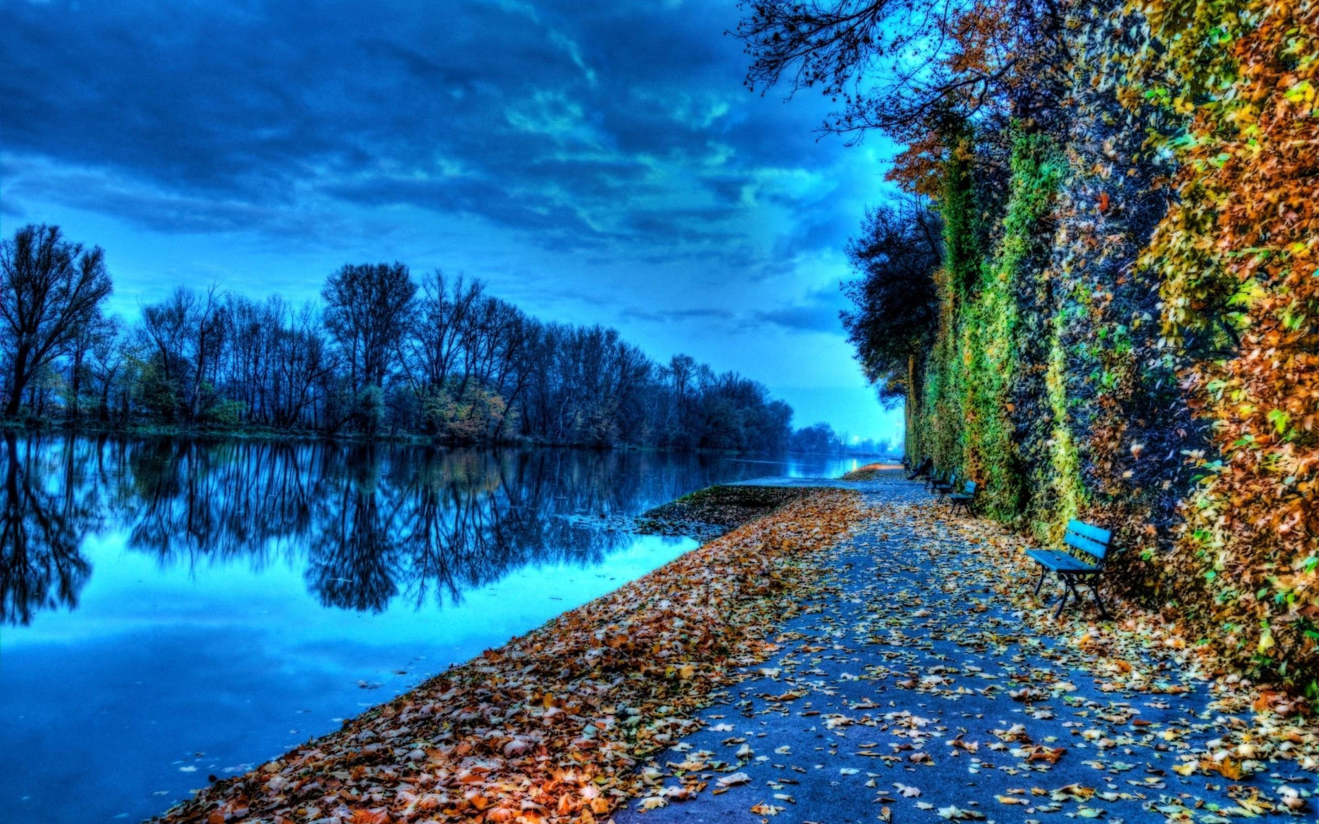 Colorful Riverside In Autumn Screen Saver Background