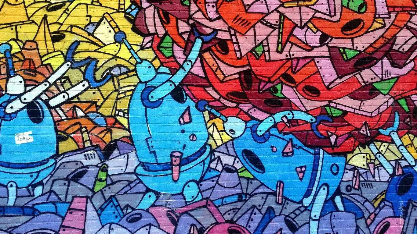 Colorful Robots Graffiti Laptop Background