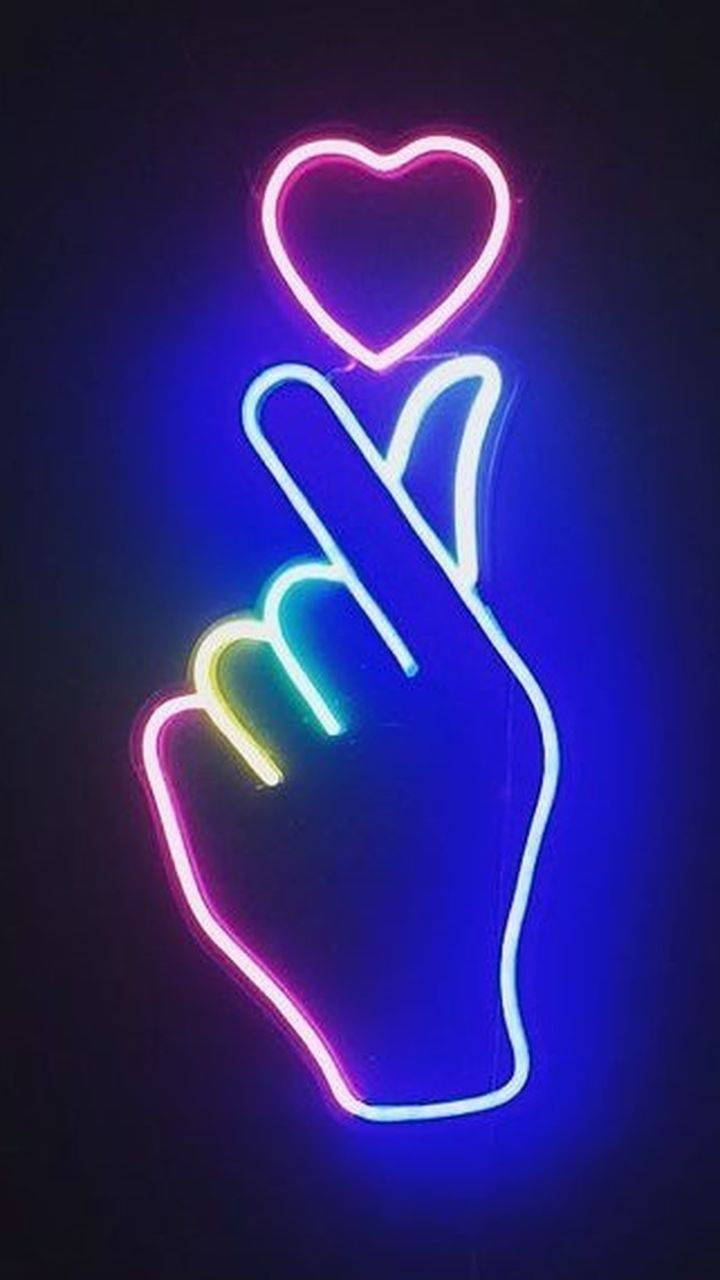 Colorful Saranghae Finger Heart Neon Sign