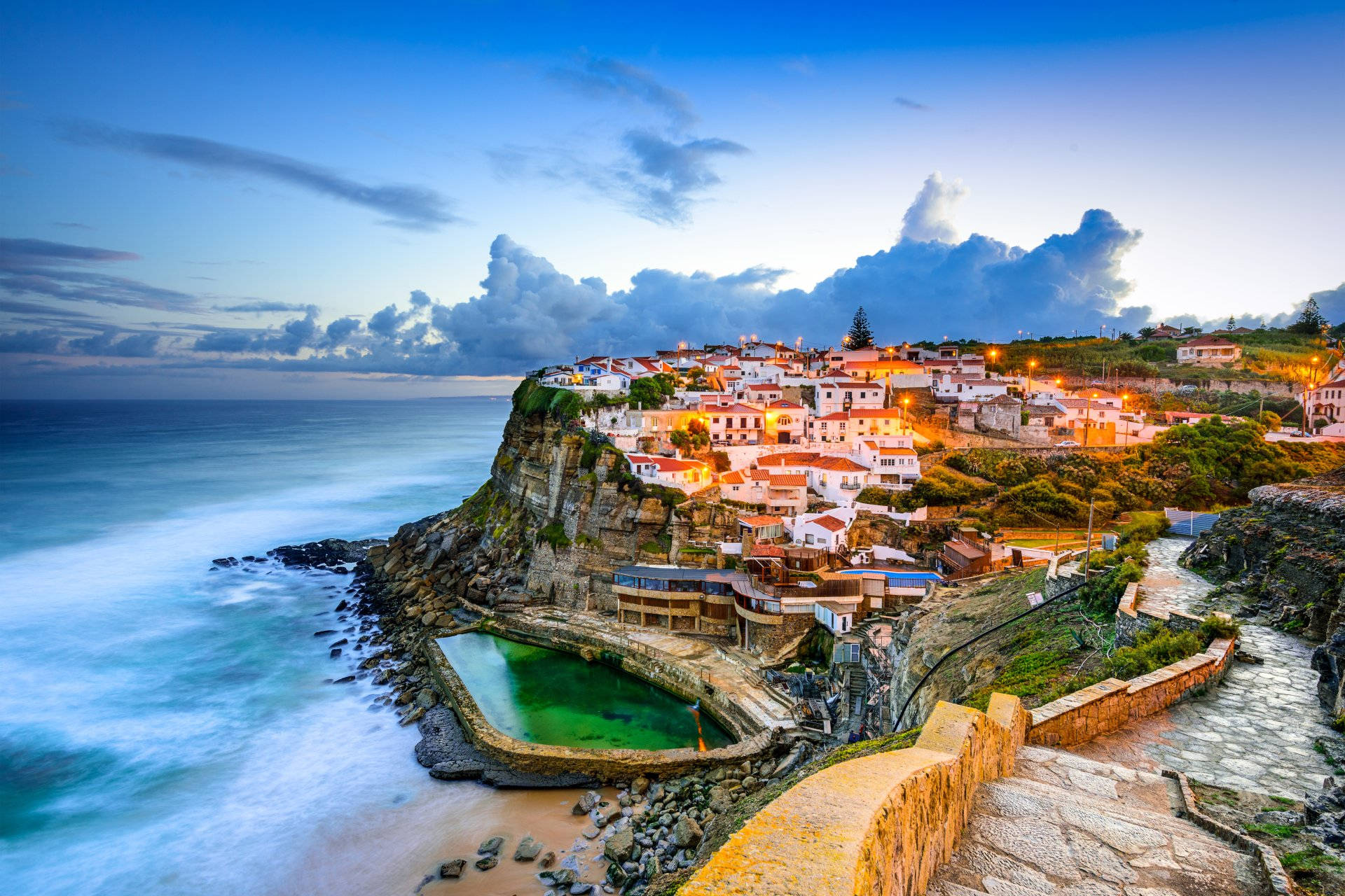 Colorful Seaside Town Azenha Do Mar Sintra Background