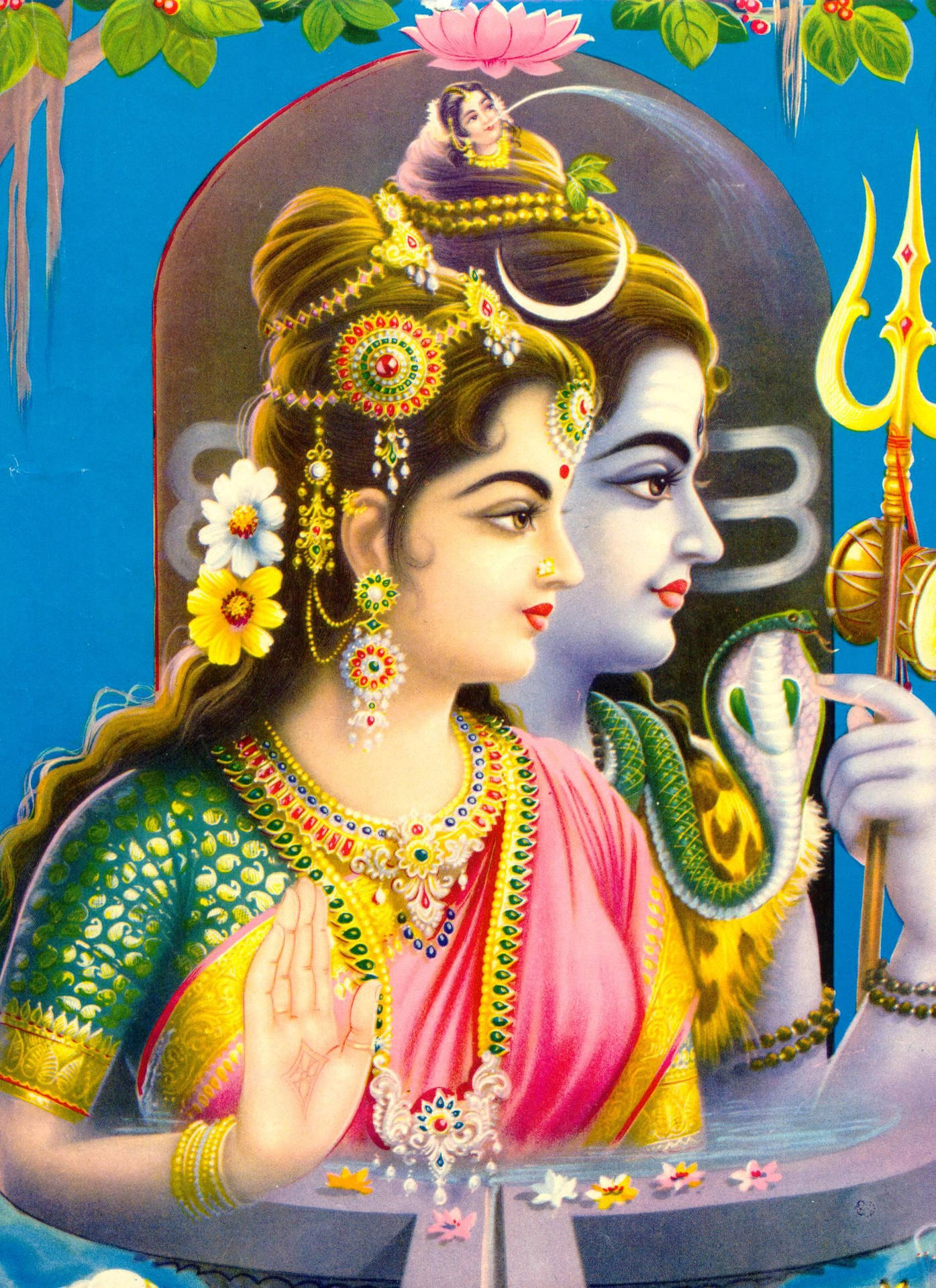 Colorful Side Angle Shiva Parvati Background