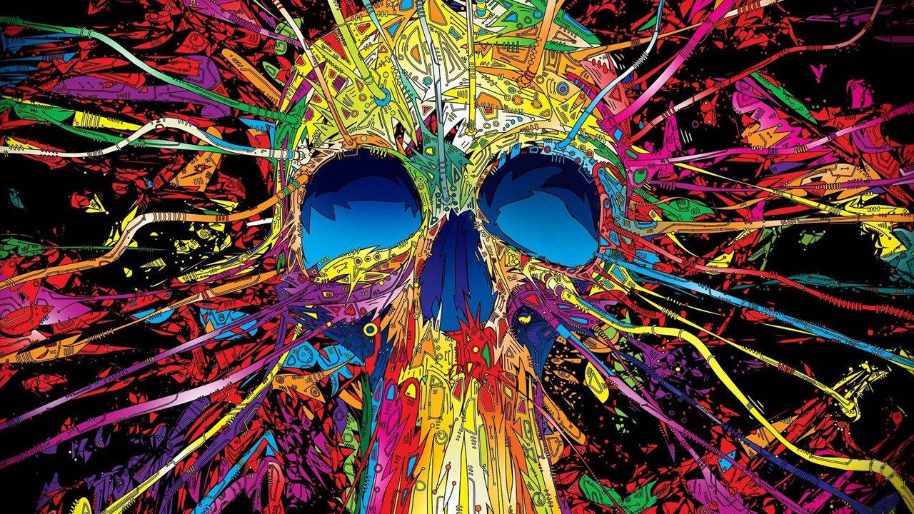 Colorful Skull And Doodles Lines