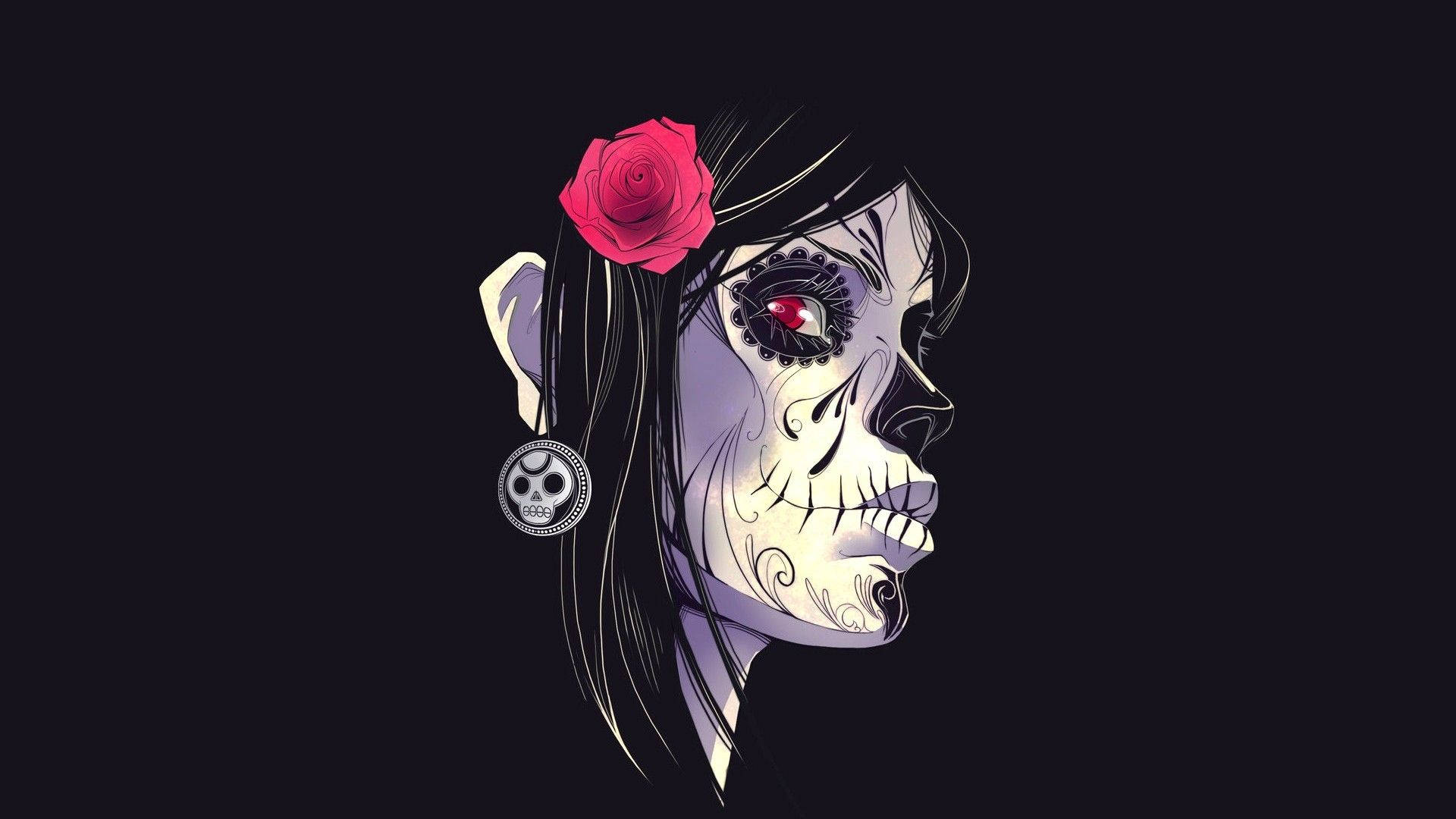 Colorful Skull And Rose Digital Art Background