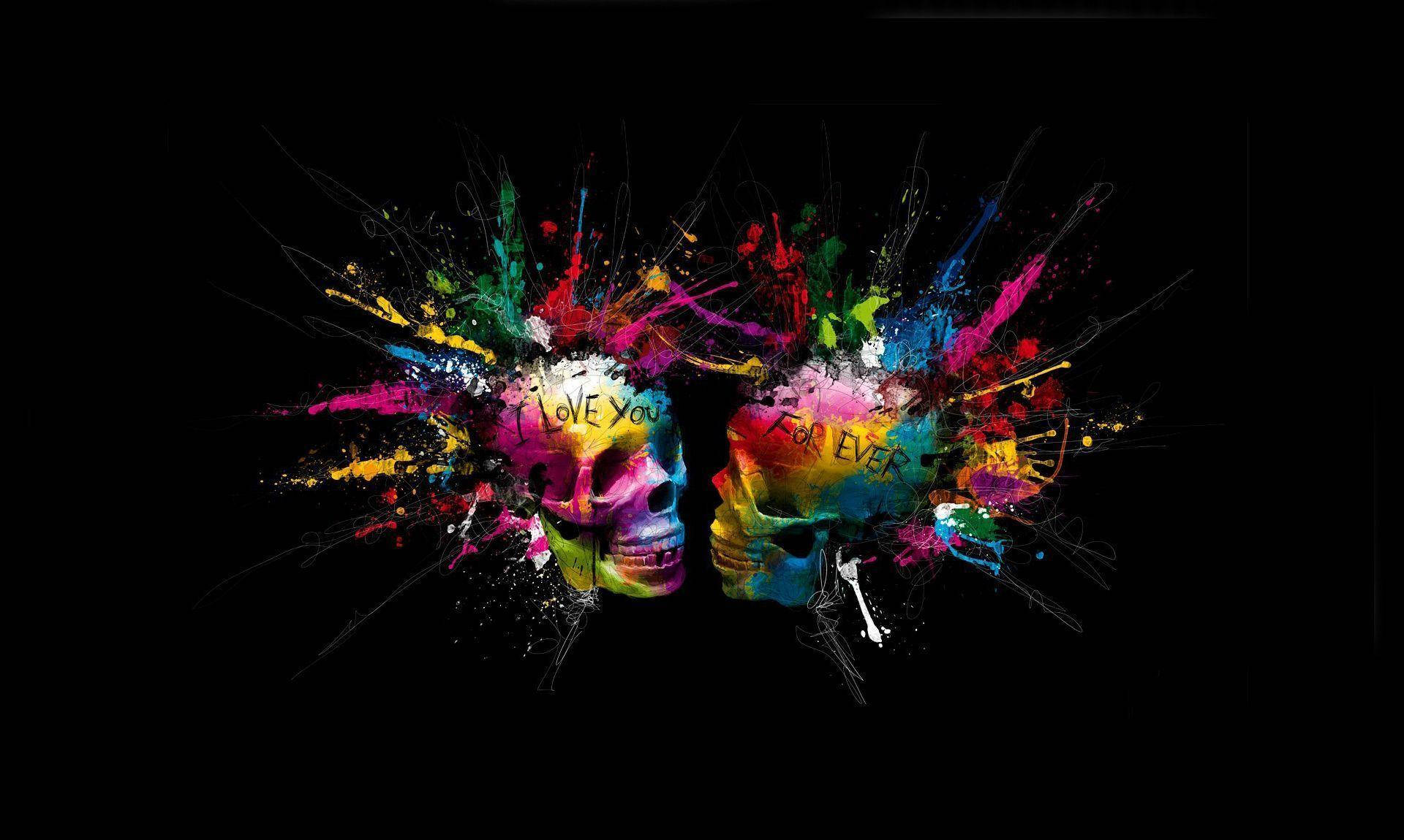 Colorful Skull I Love You Forever Background