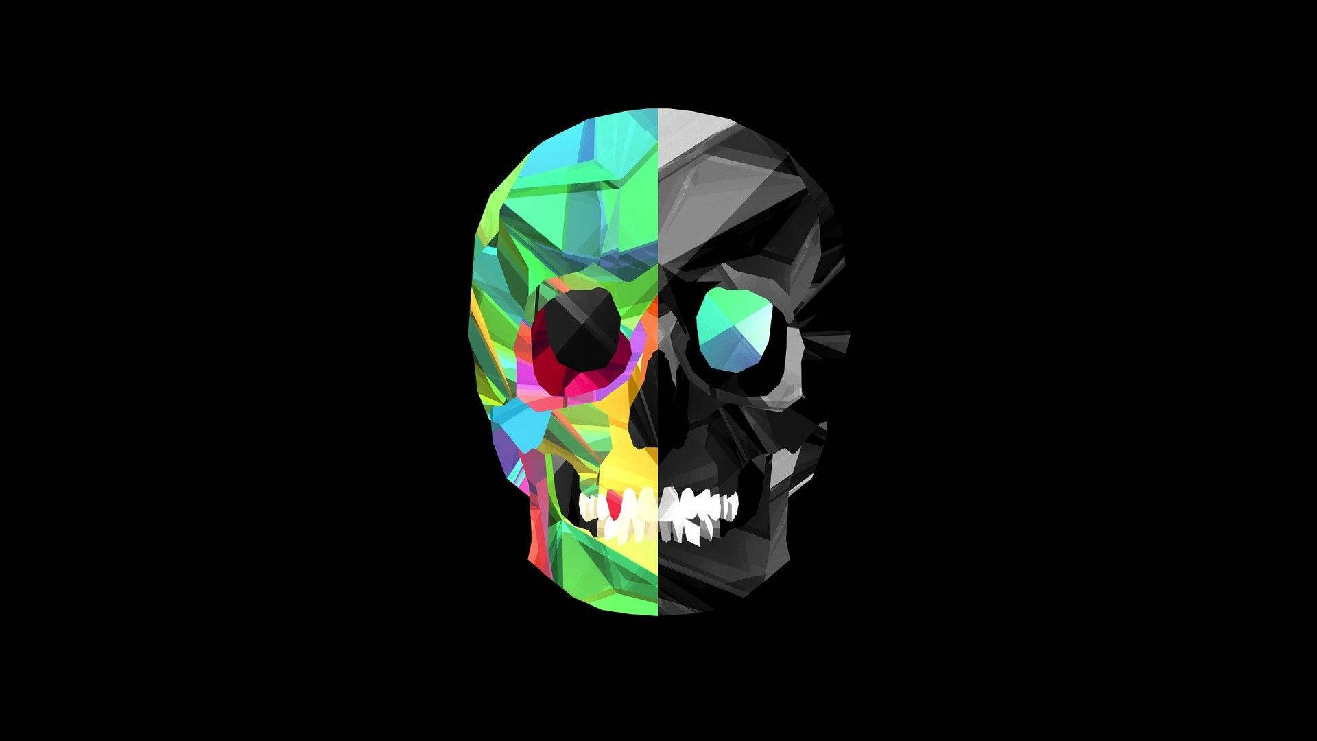 Colorful Skull In Shades Of Green Background