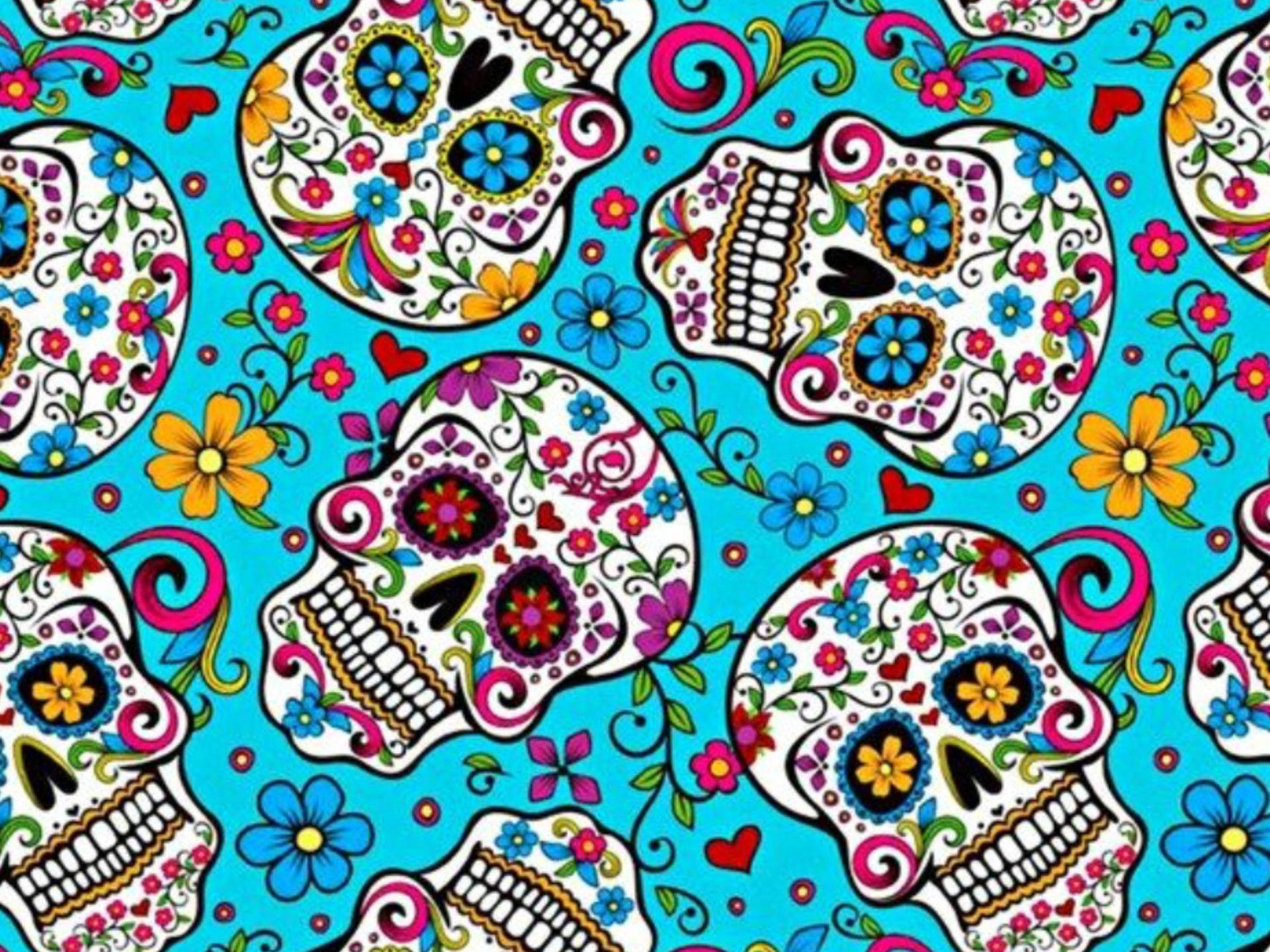 Colorful Skull Pattern Dia De Los Muertos Background