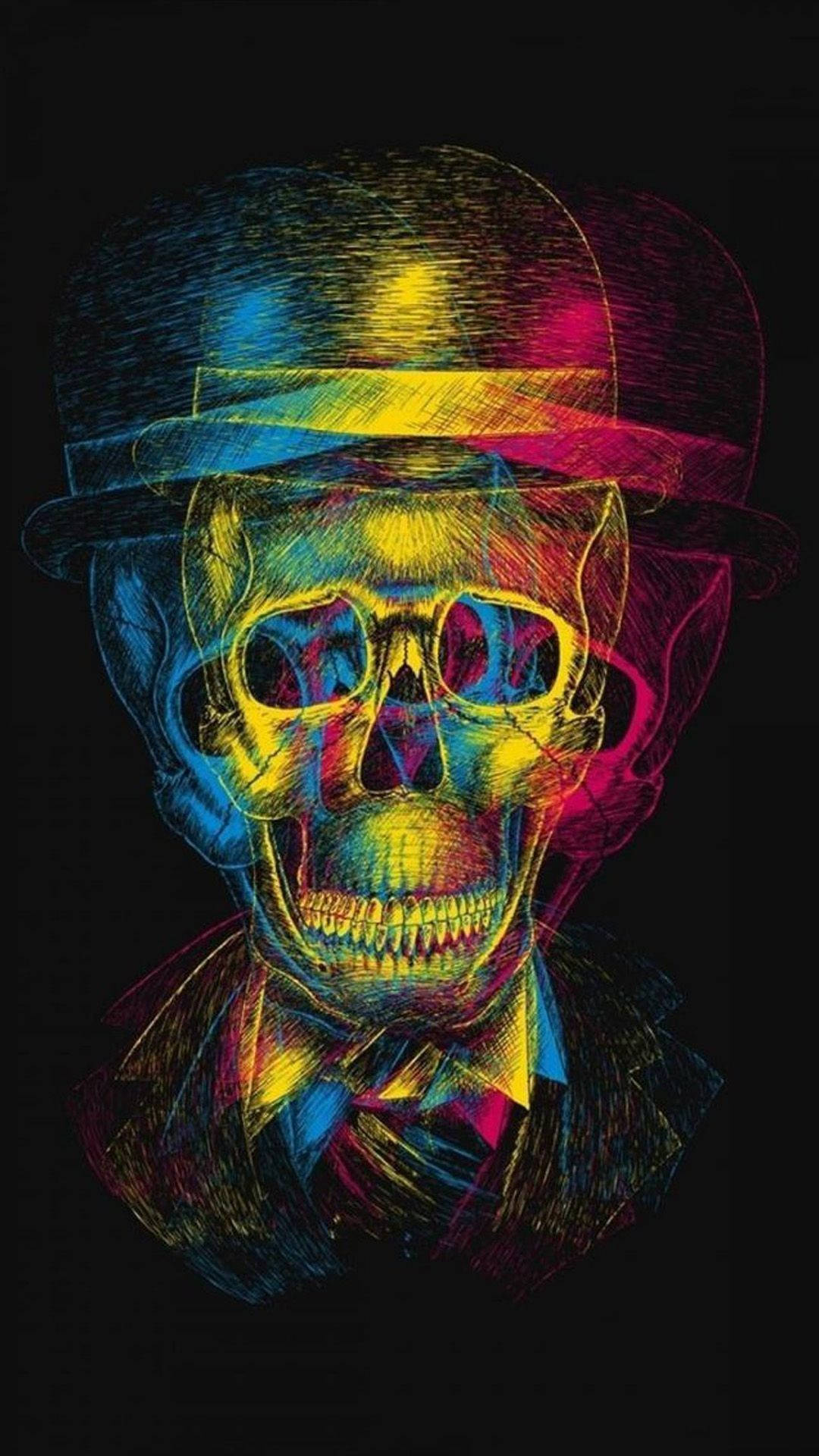 Colorful Skull With Fedora Hat Background