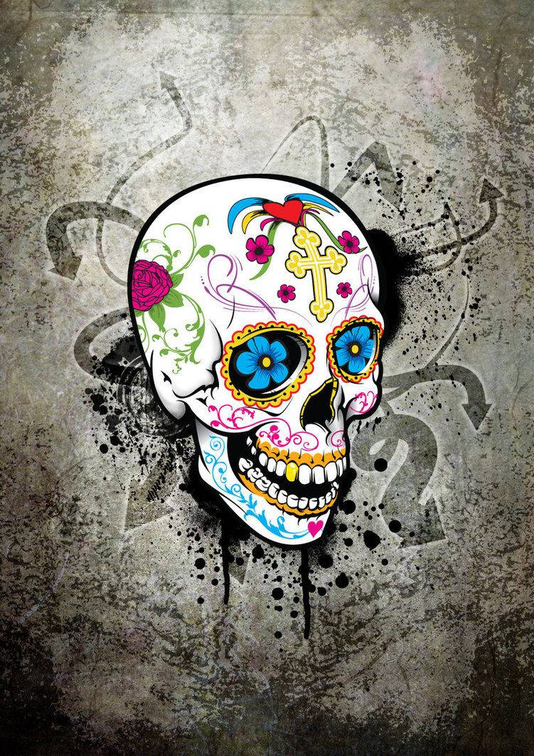 Colorful Skull With Gray Background Background