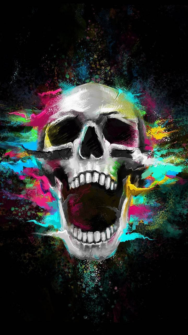 Colorful Skull With Jaws Open Background