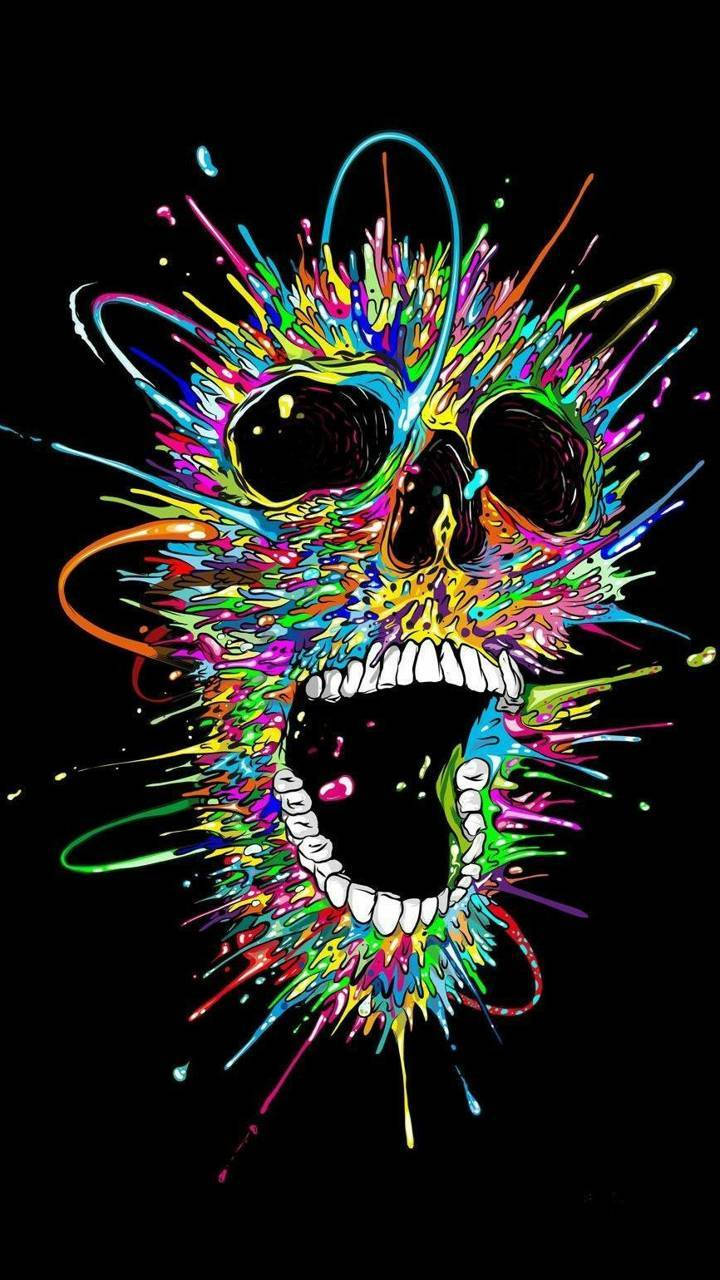 Colorful Skull With Open Mouth Background