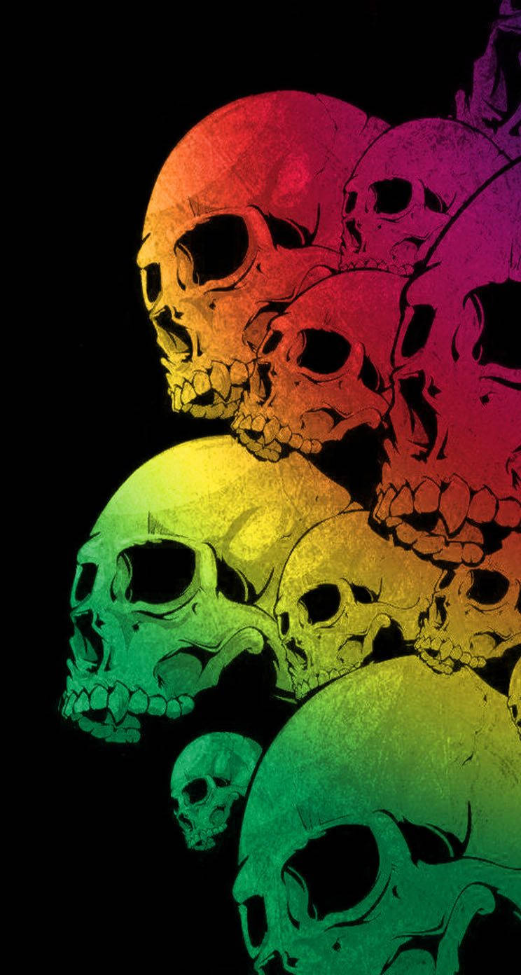 Colorful Skull With Sharp Fangs Background