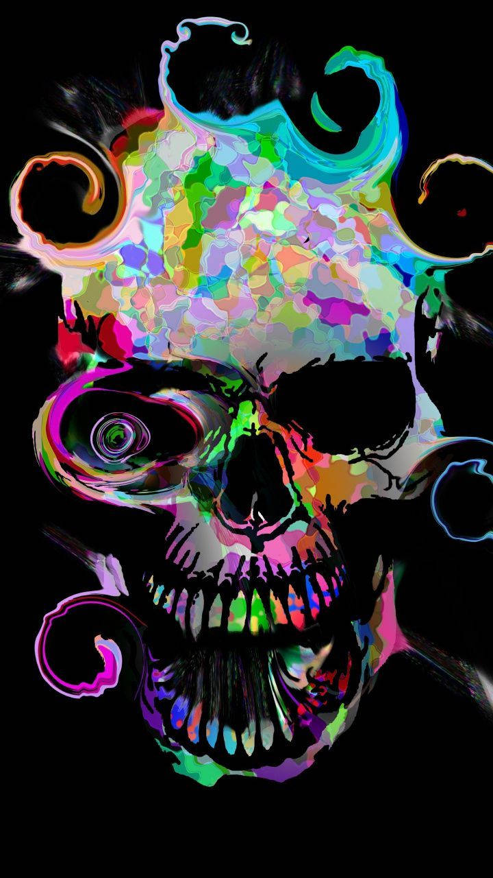 Colorful Skull With Smoky Effect Background