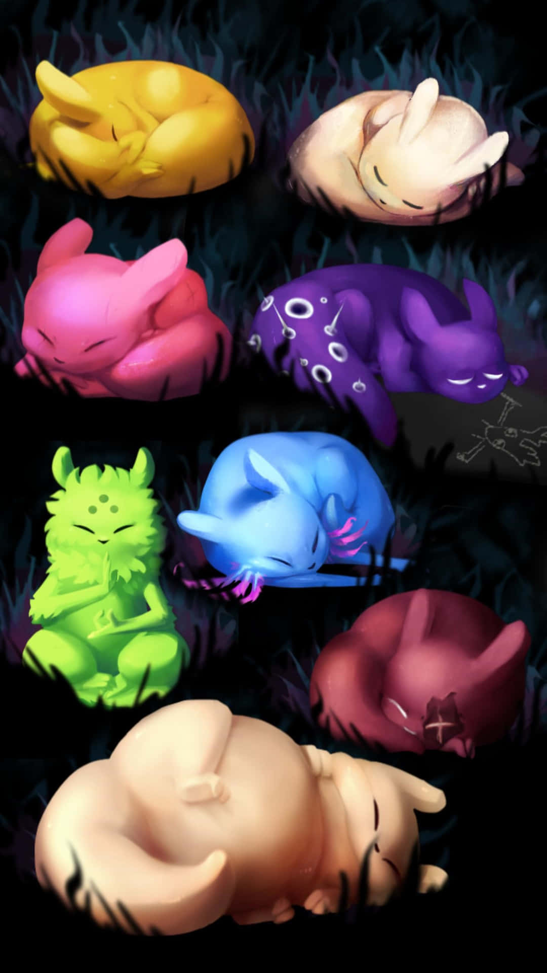 Colorful_ Slugcats_ Sleeping Background