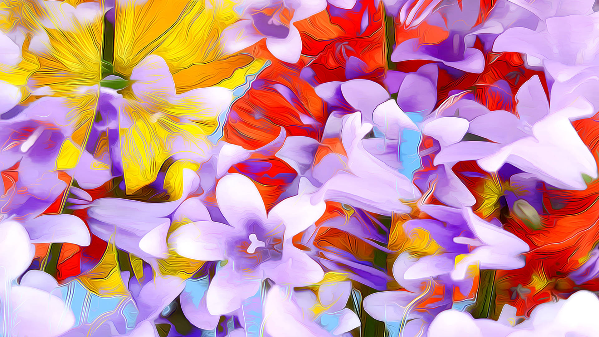 Colorful Spring Flowers Digital Drawing Background