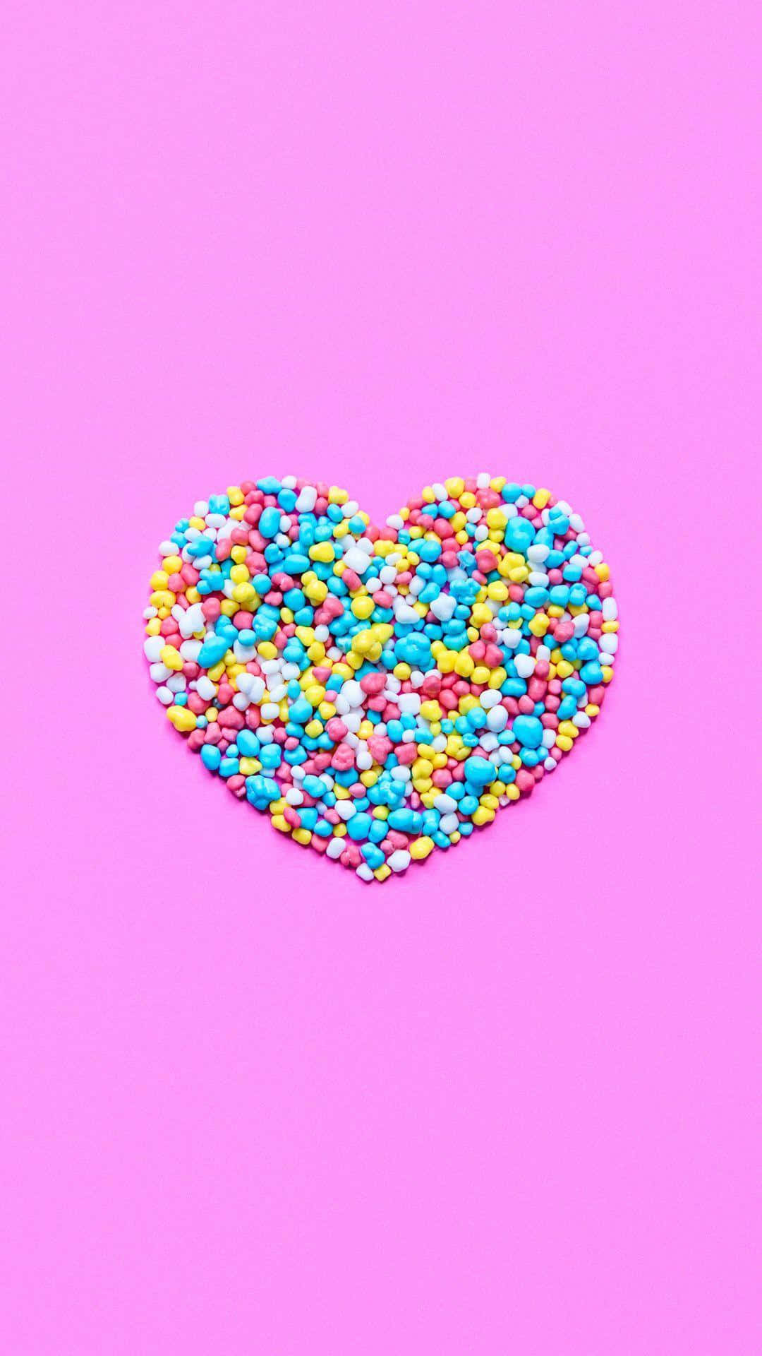 Colorful Sprinkles Hearton Pink Background Background