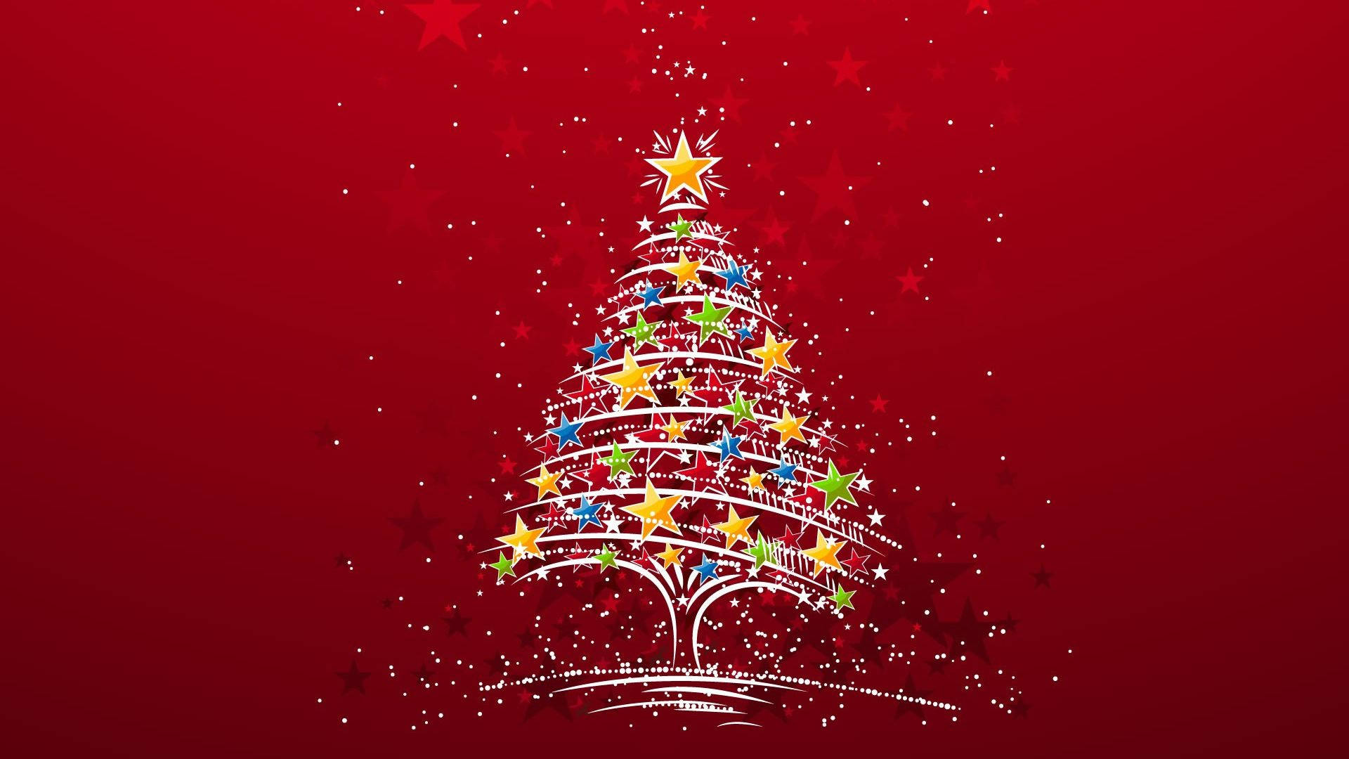 Colorful Stars On White Christmas Tree Background