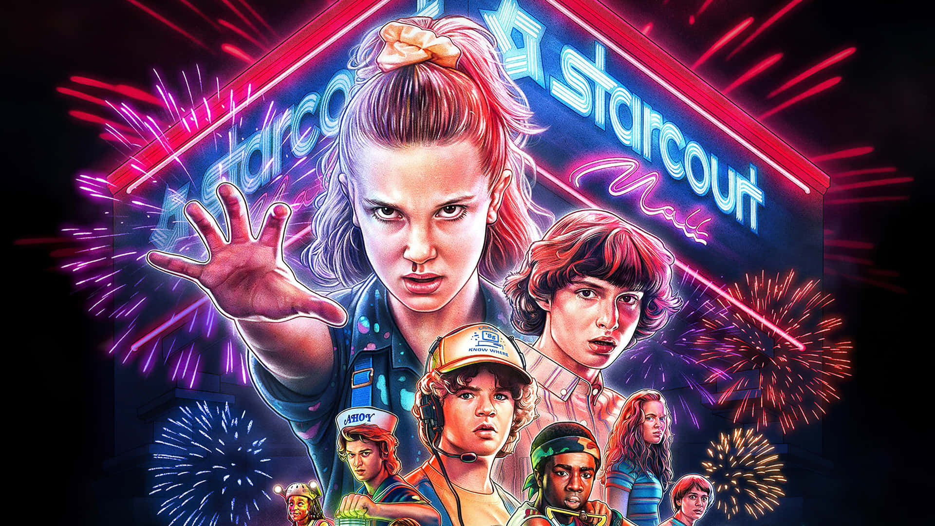 Colorful Stranger Things With Fireworks Background