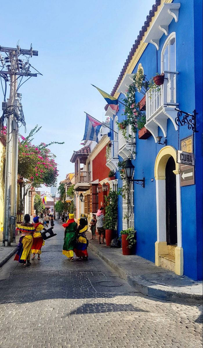 Colorful Street In Cartagena Colombia Background